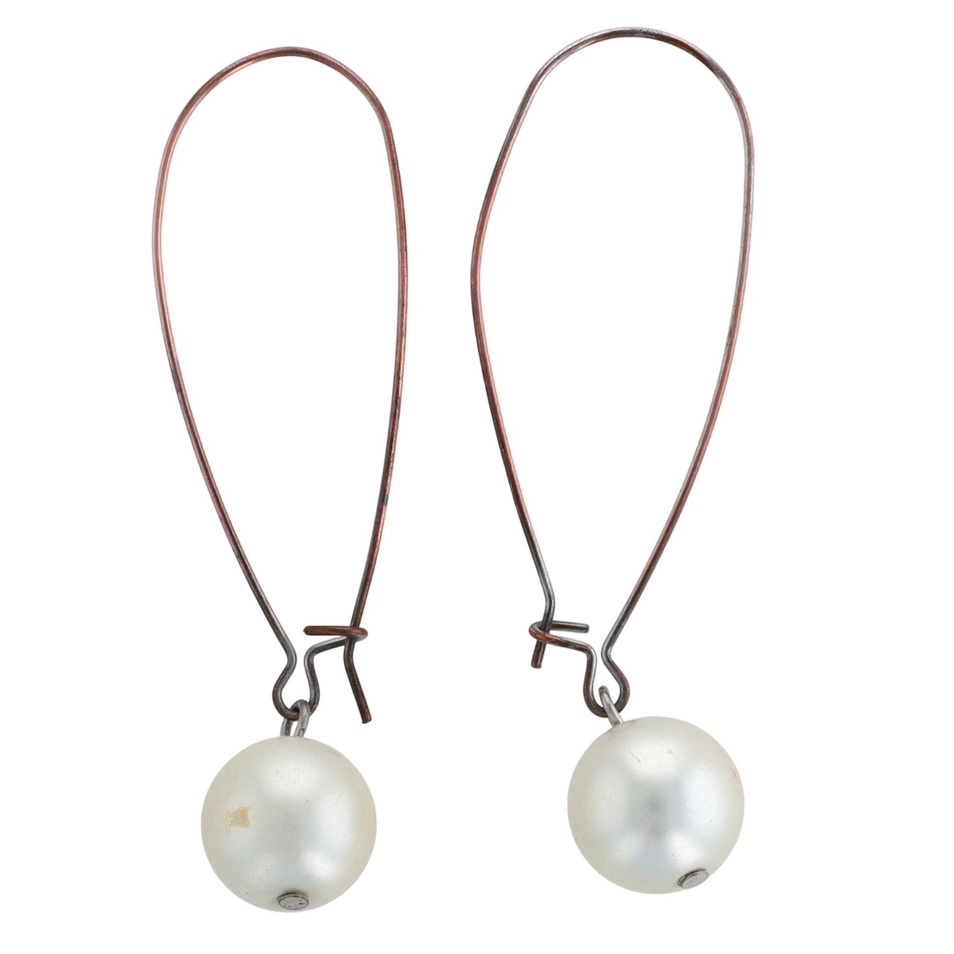 Silver Tone Faux Pearl Dangle Oval Hoop Earrings