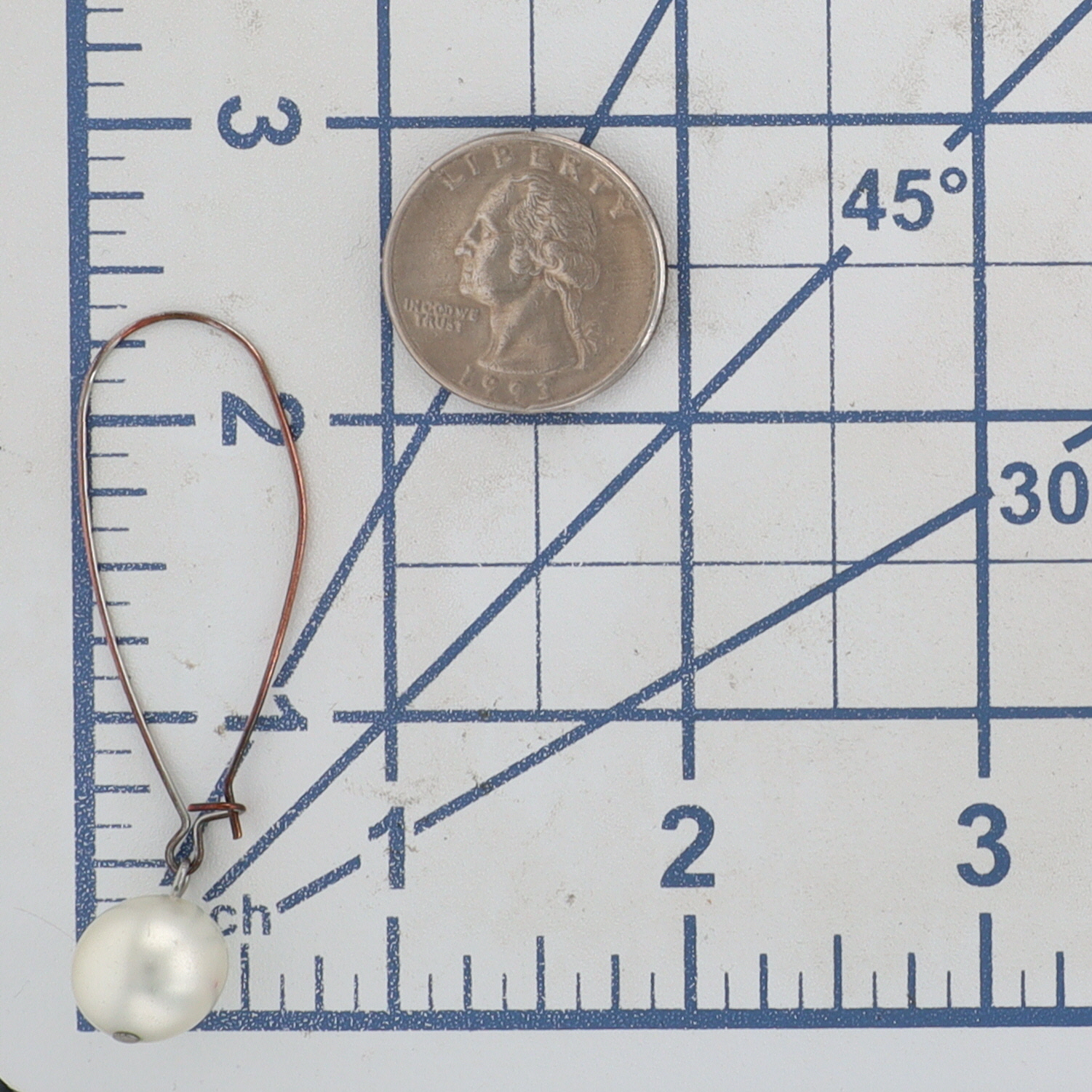 Silver Tone Faux Pearl Dangle Oval Hoop Earrings