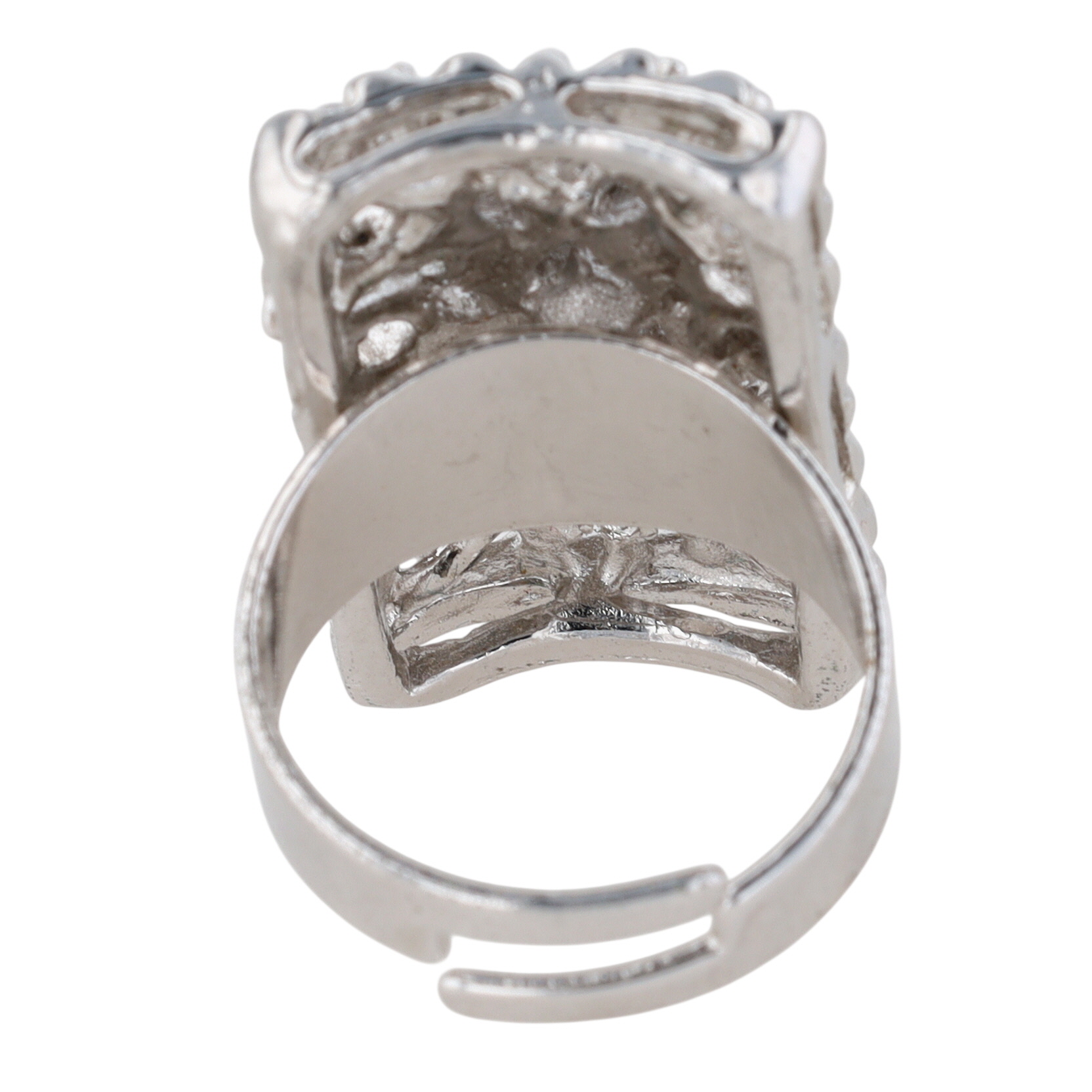 Silver Tone Blue Rhinestone Cluster Statement Adjustable Ring