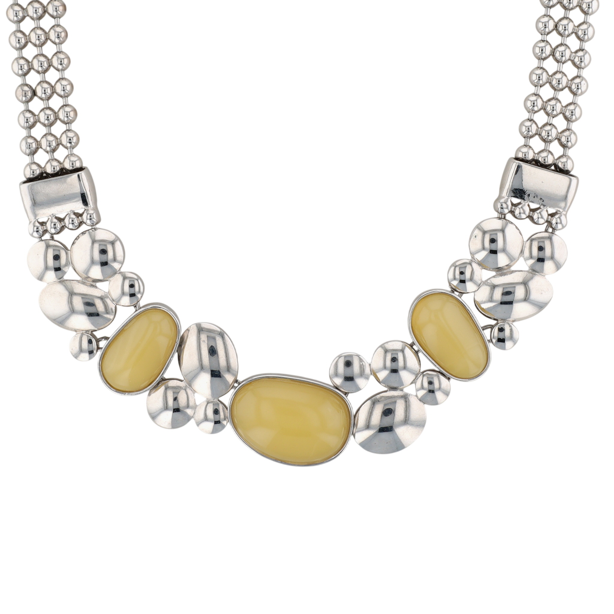 Lia Sophia Silver Tone Yellow Cabochon Triple Strand Glam Necklace