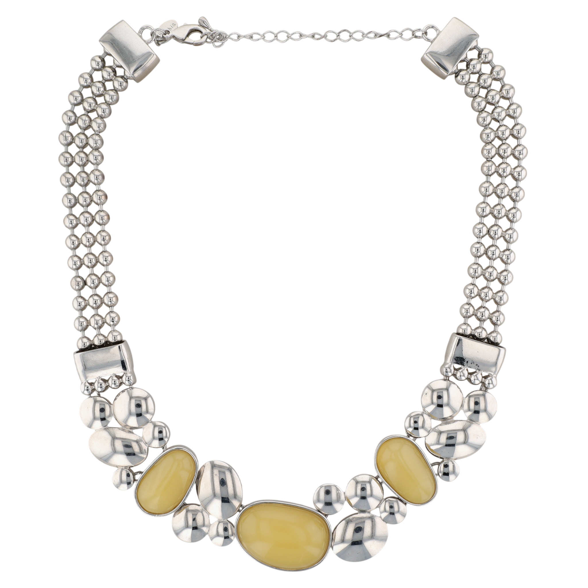 Lia Sophia Silver Tone Yellow Cabochon Triple Strand Glam Necklace
