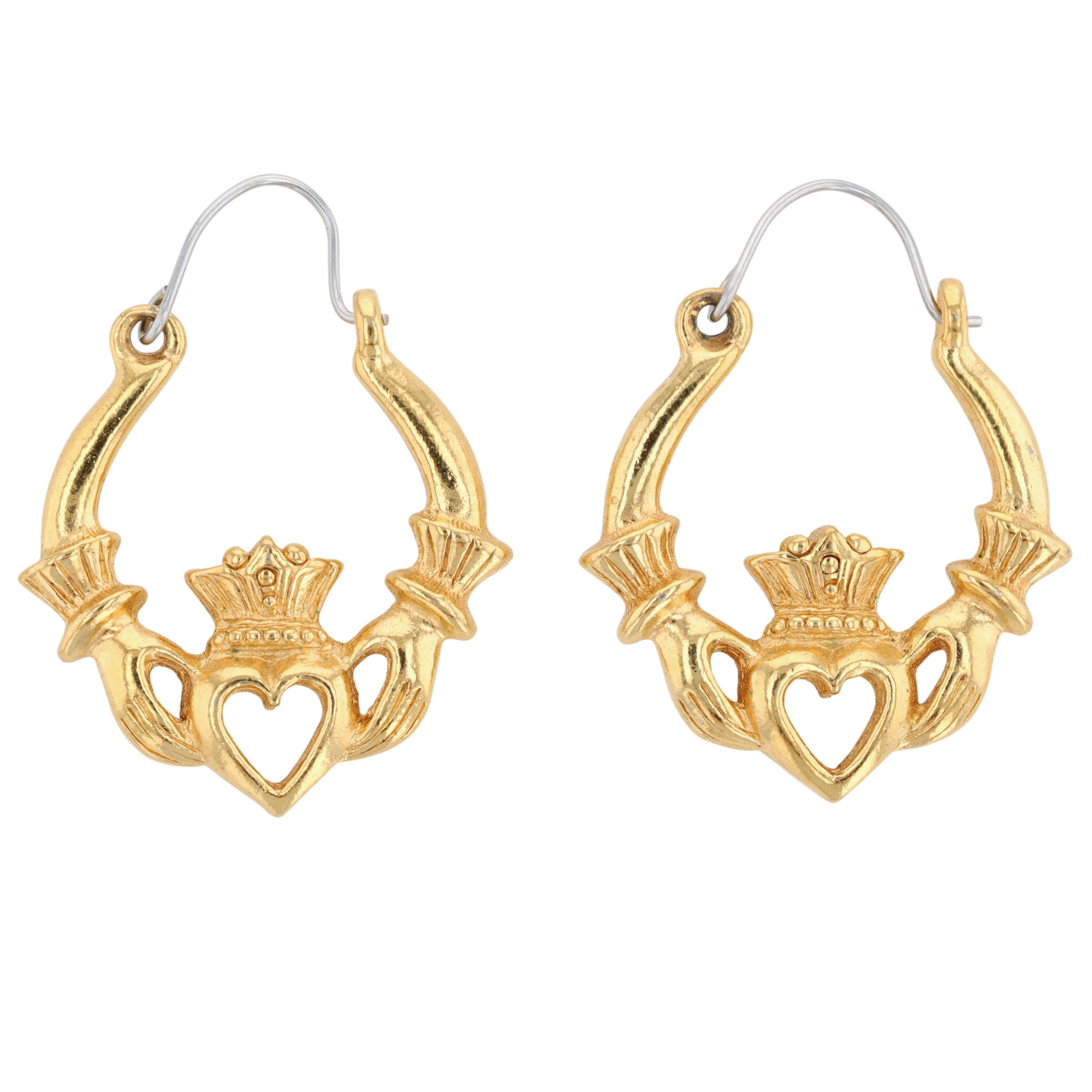 Gold Tone Claddagh Hoop Earrings