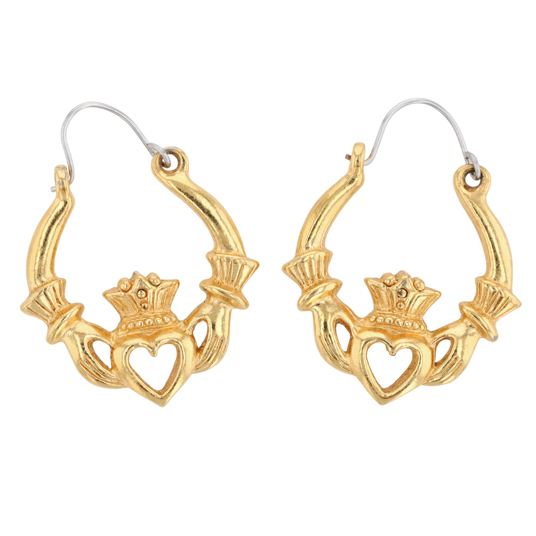 Gold Tone Claddagh Hoop Earrings