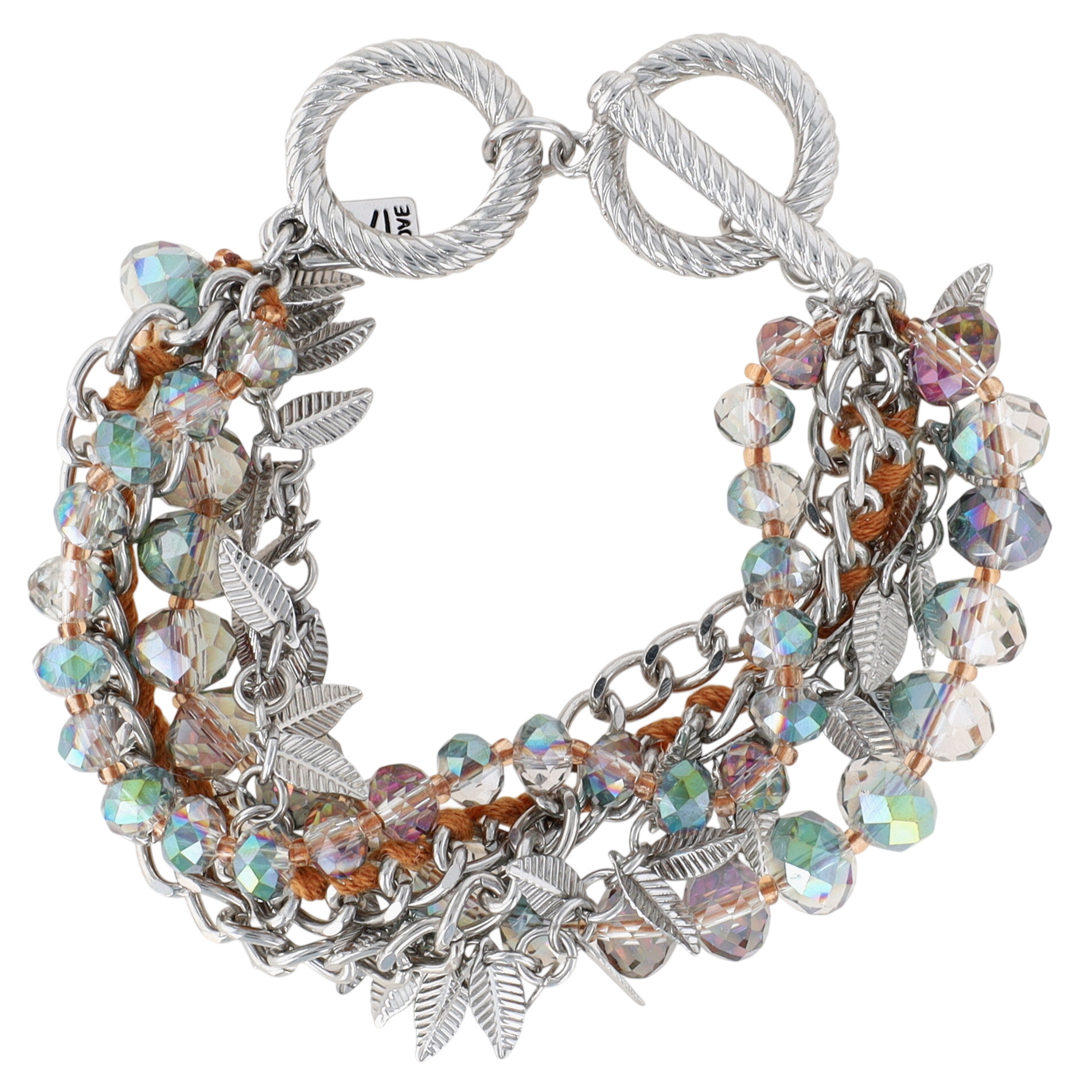 Vivi Love Silver Tone Glass Beads Multi Strand Toggle Bracelet