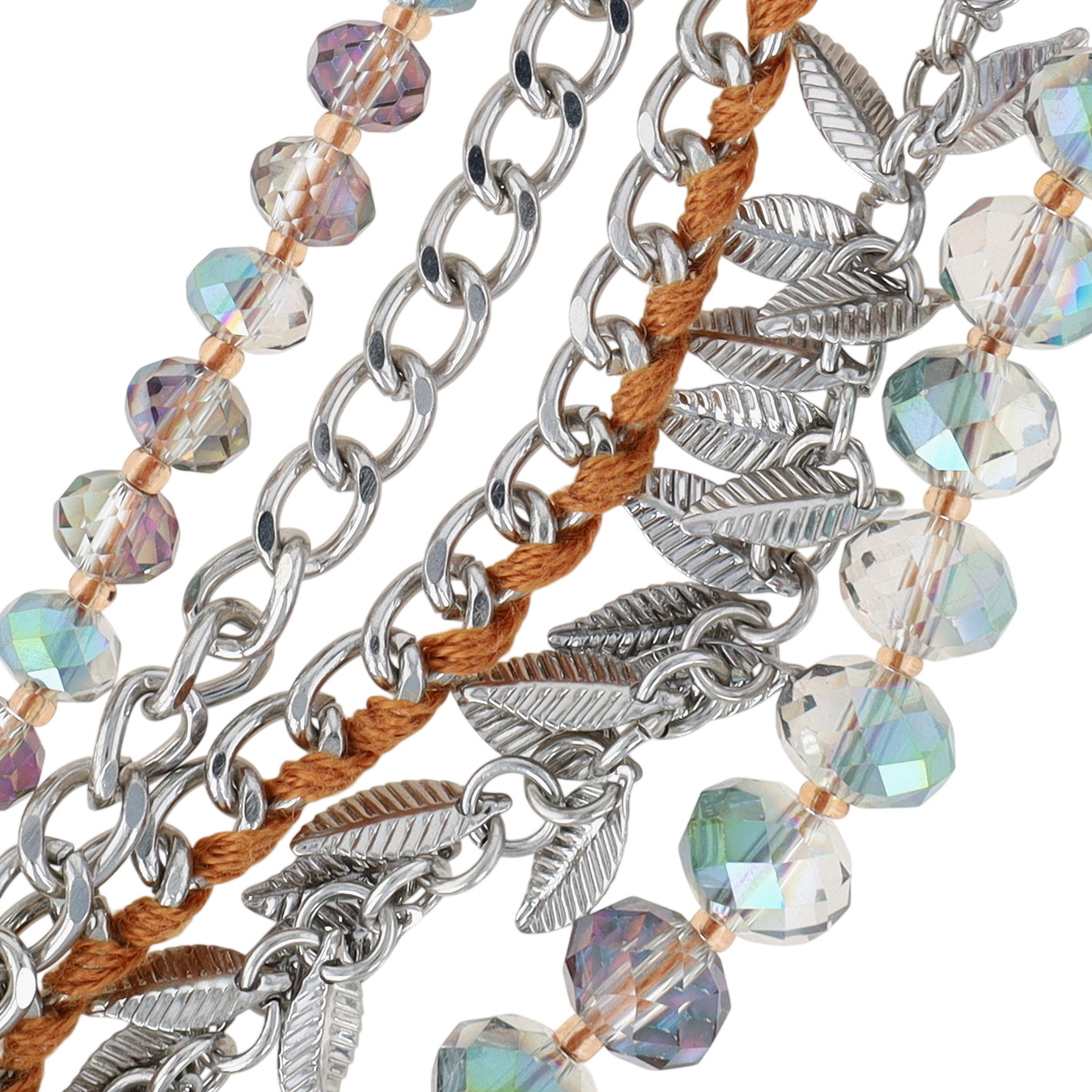 Vivi Love Silver Tone Glass Beads Multi Strand Toggle Bracelet