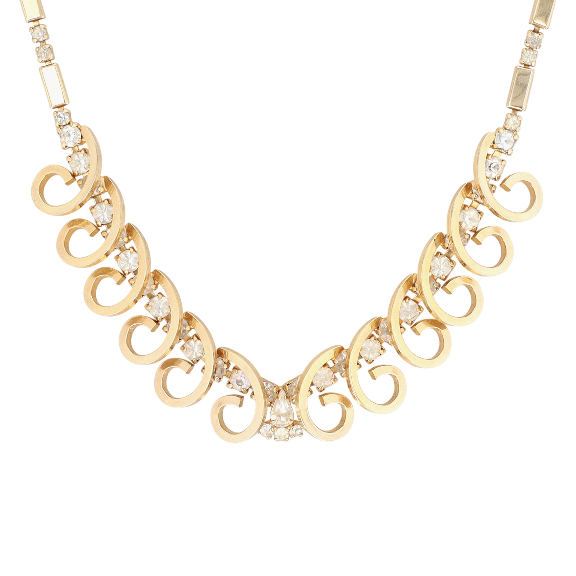 Sarah Coventry Vintage Gold Tone Rhinestone Swirl Necklace