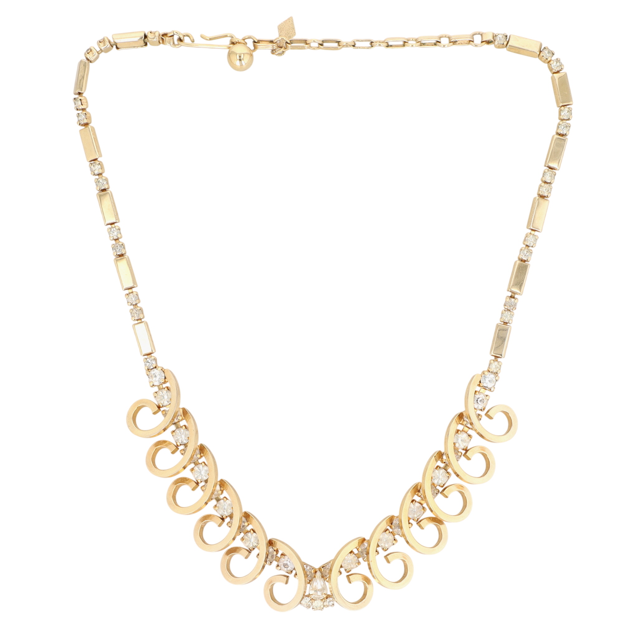 Sarah Coventry Vintage Gold Tone Rhinestone Swirl Necklace