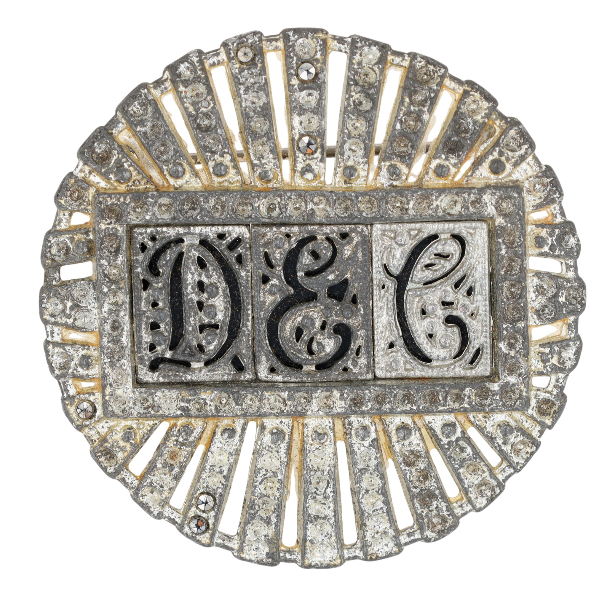 Silver Tone Rhinestone Art Deco Initial DEC Brooch