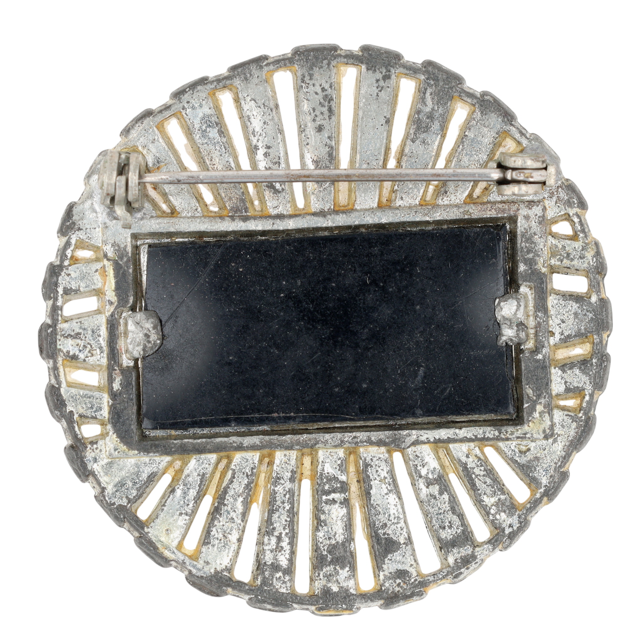 Silver Tone Rhinestone Art Deco Initial DEC Brooch