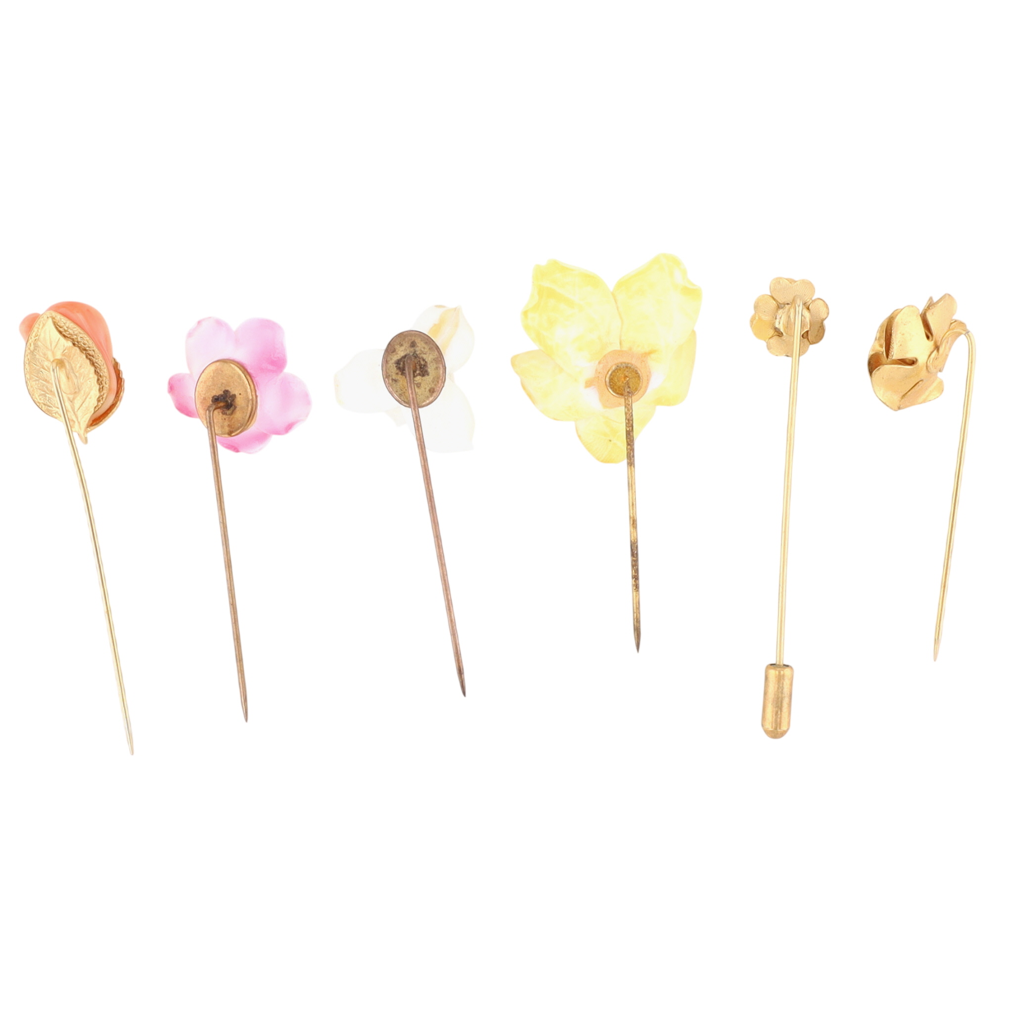 Gold Tone Ceramic Enamel Flower Stick Pin Lot