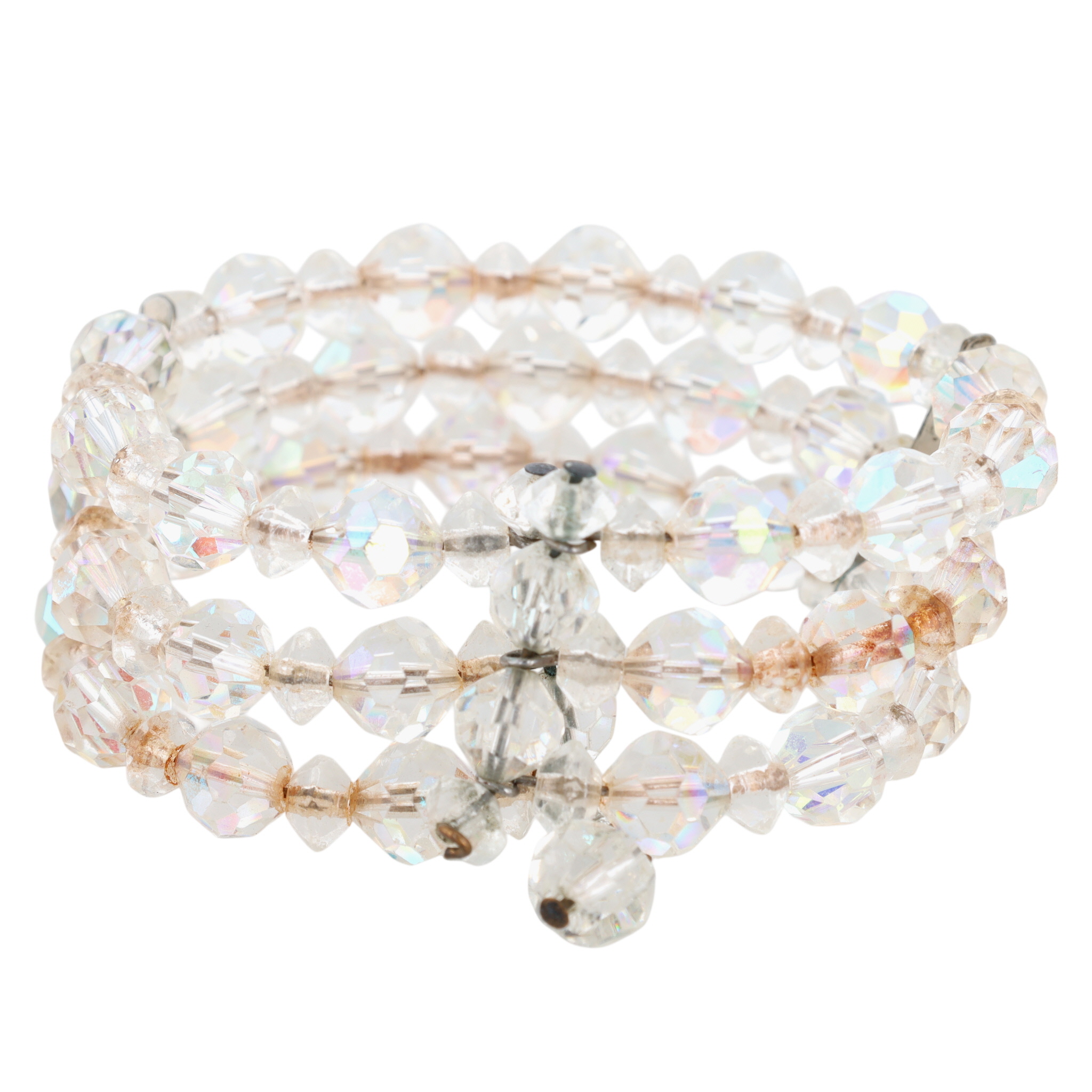 Silver Tone Aurora Borealis Bead Cuff Bracelet