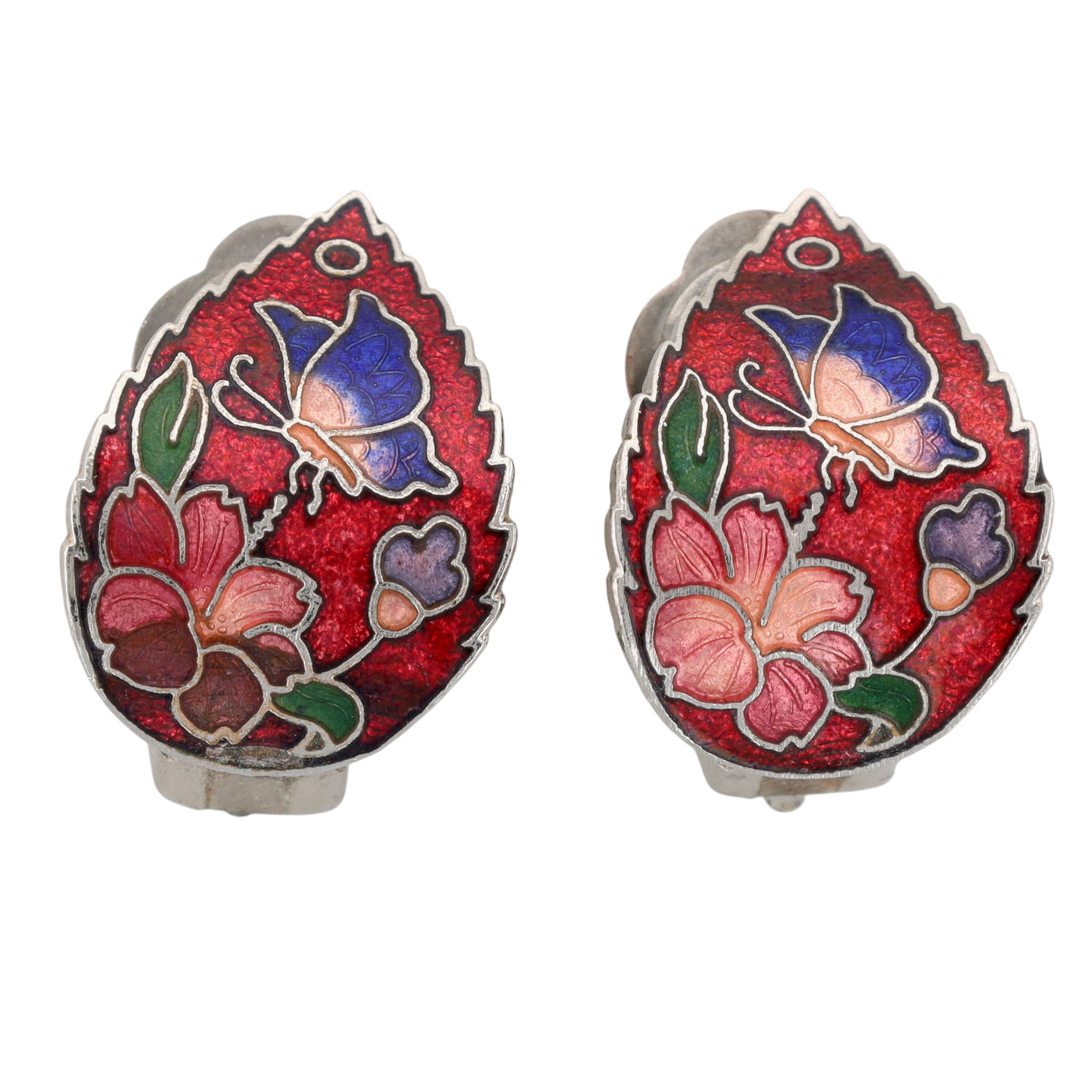 Gold Tone Cloisonne Enamel Floral Earrings