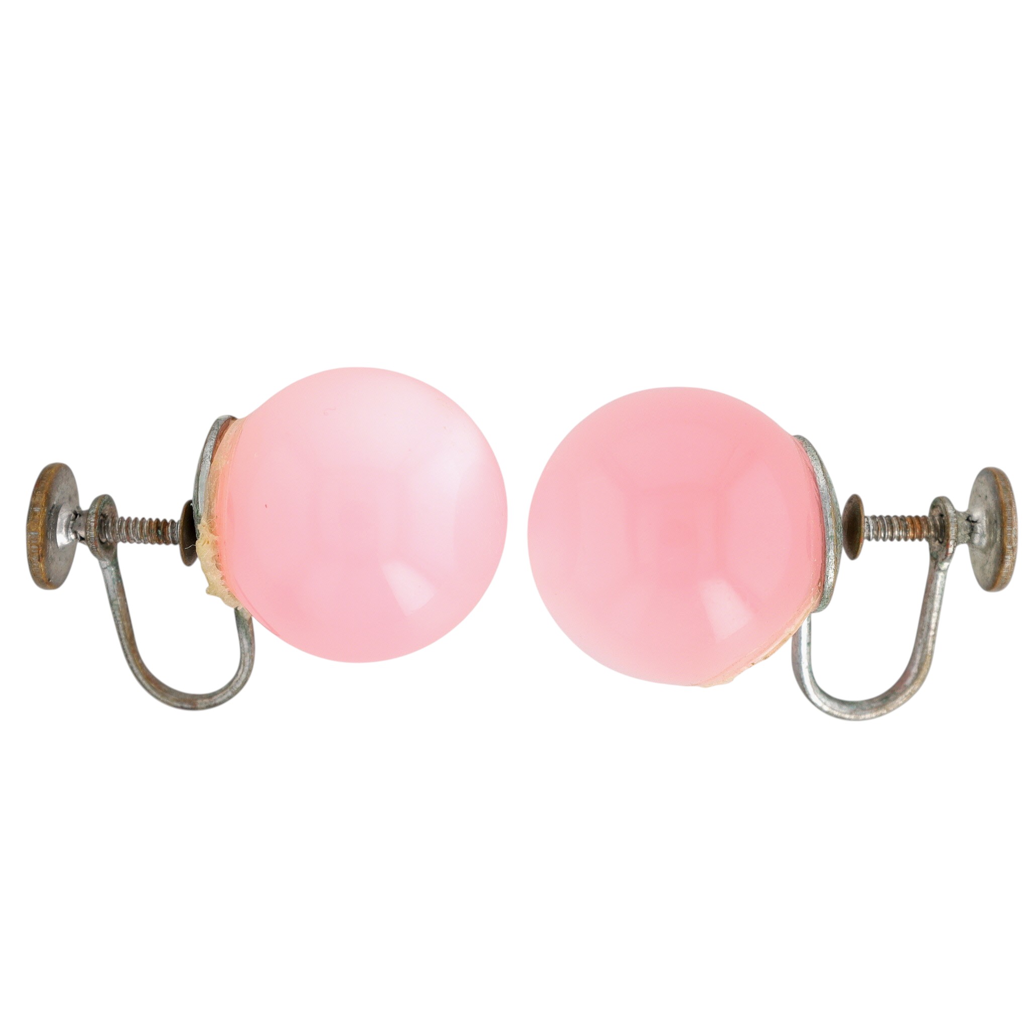 Silver Tone Faux Pink Pearl Earrings