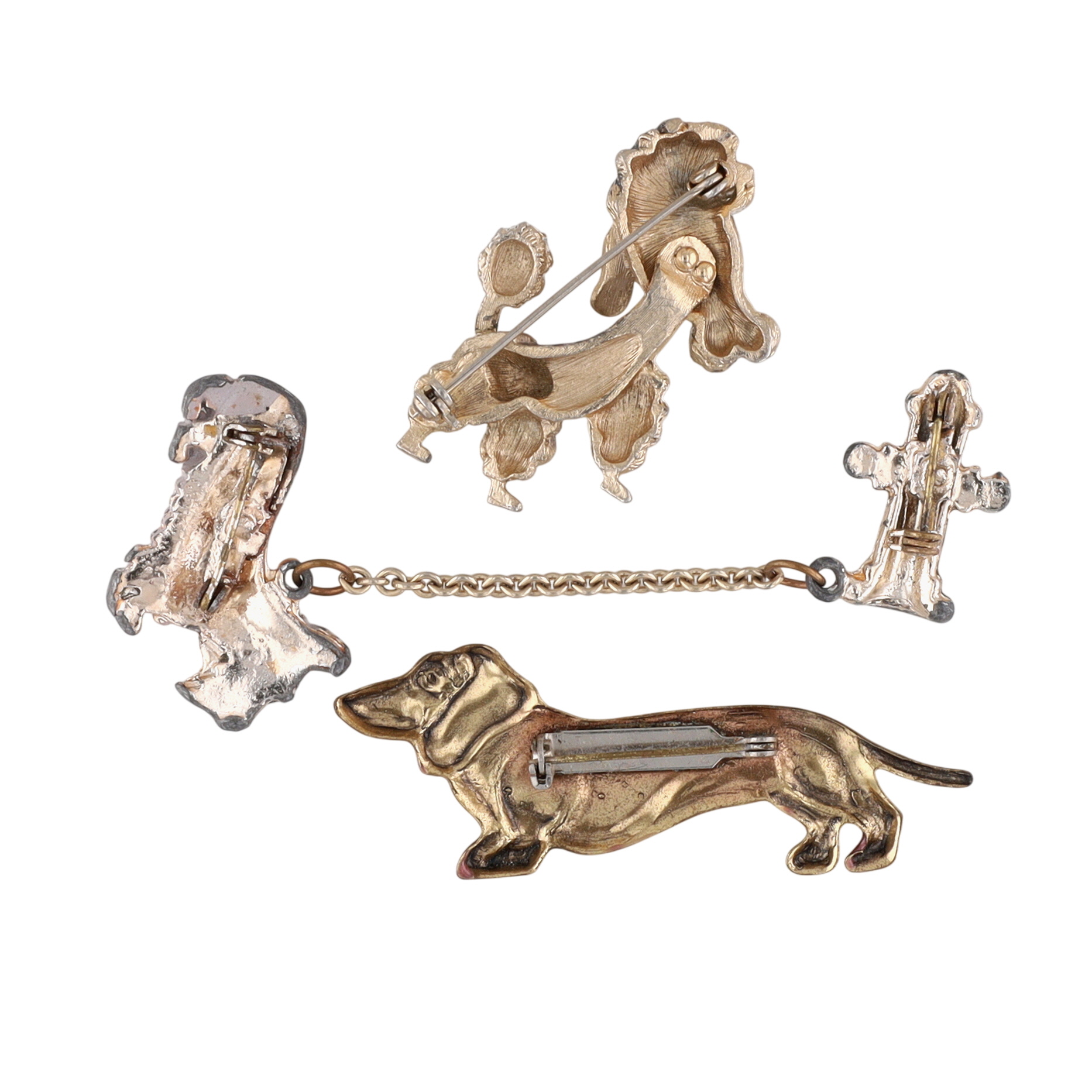 Two Tone Rhinestone Enamel Dog Brooch Lot