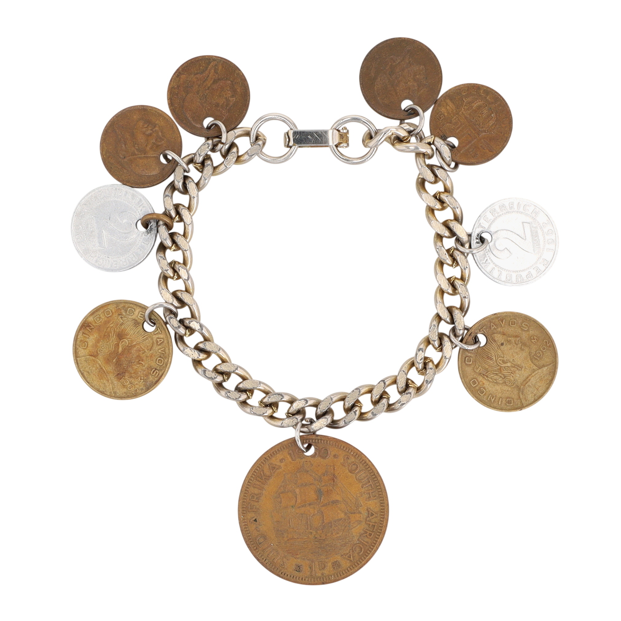 Vintage Silver Tone Foreign Coin Bracelet