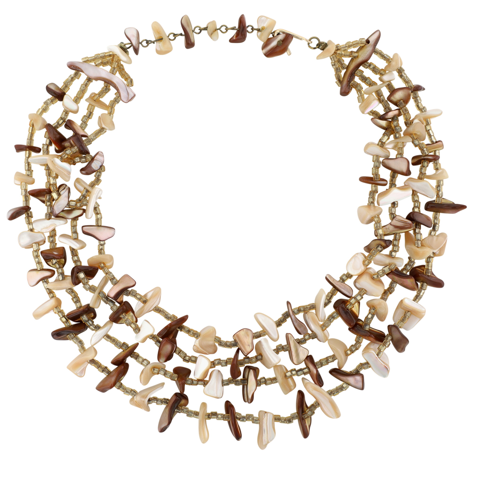 Japan Silver Tone Shell Glas Seed Bead 4 Strand Necklace