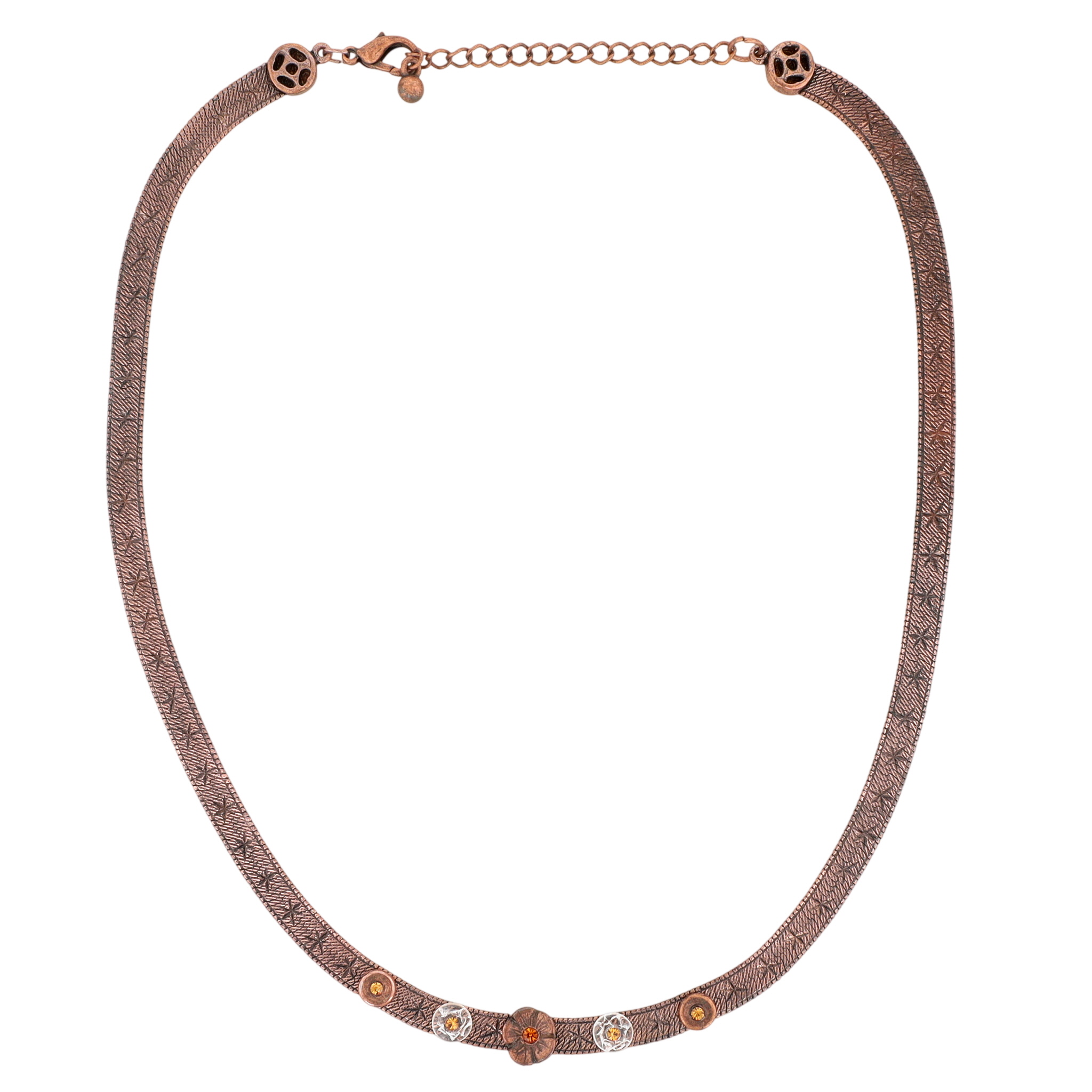 Vintage Copper Poured Glass Herringbone Flower Necklace