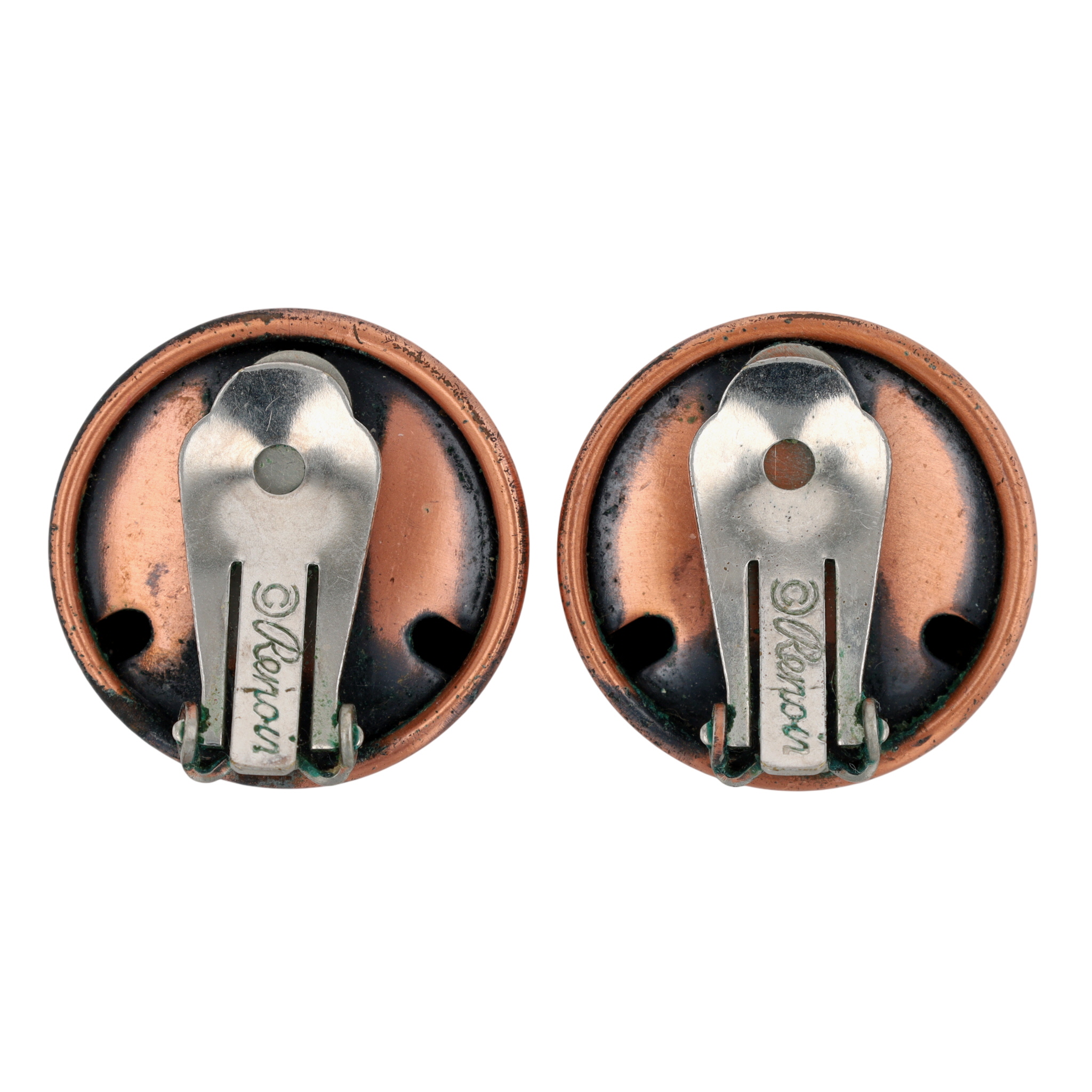 Renoir Copper Silver Tone Dome Earrings