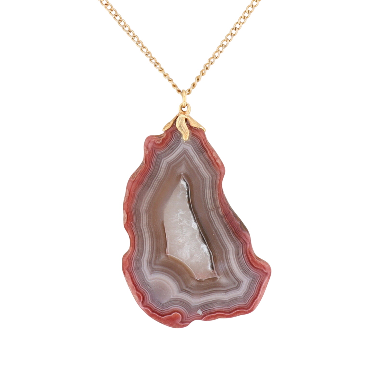 Gold Tone Agate Slice Pendant Necklace