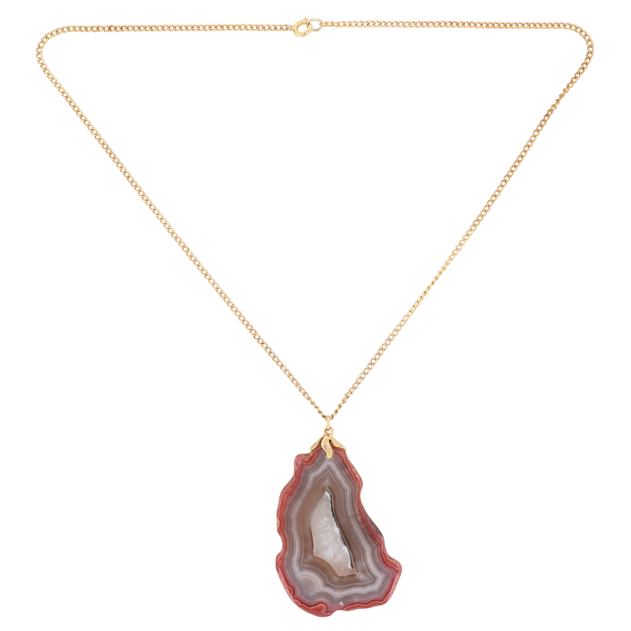 Gold Tone Agate Slice Pendant Necklace