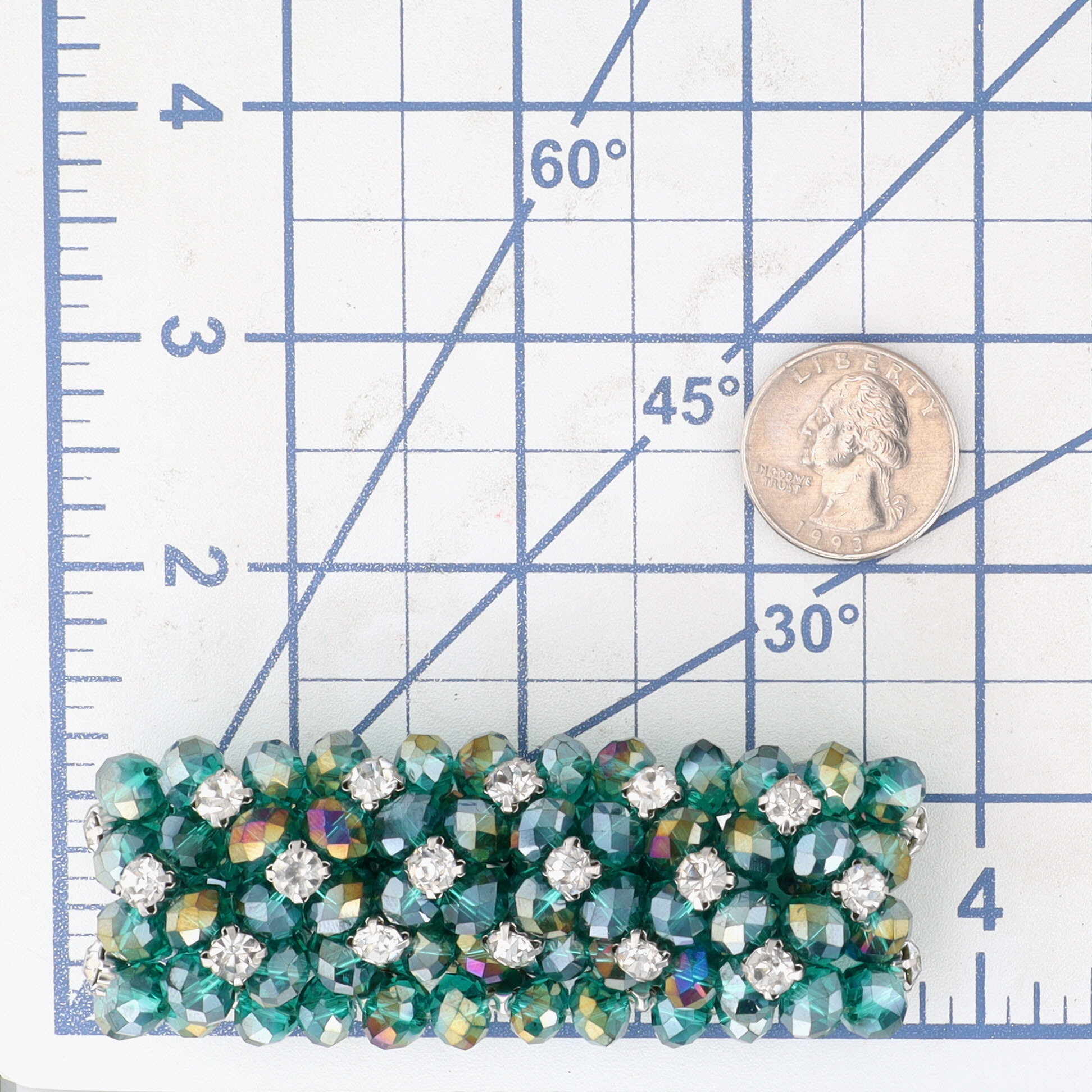 Rhinestone Blue Opal Glass Bead Elastic Bracelet