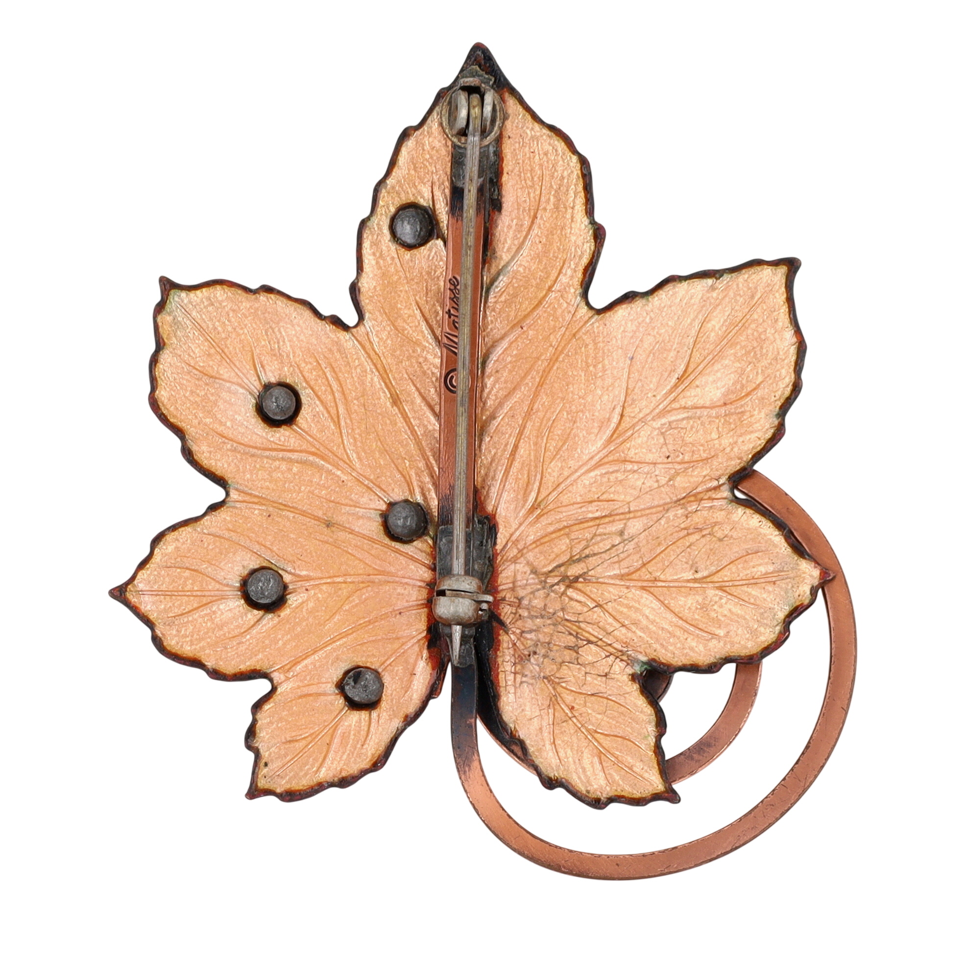 Matisse Vintage Copper Green Enamel Leaf Brooch