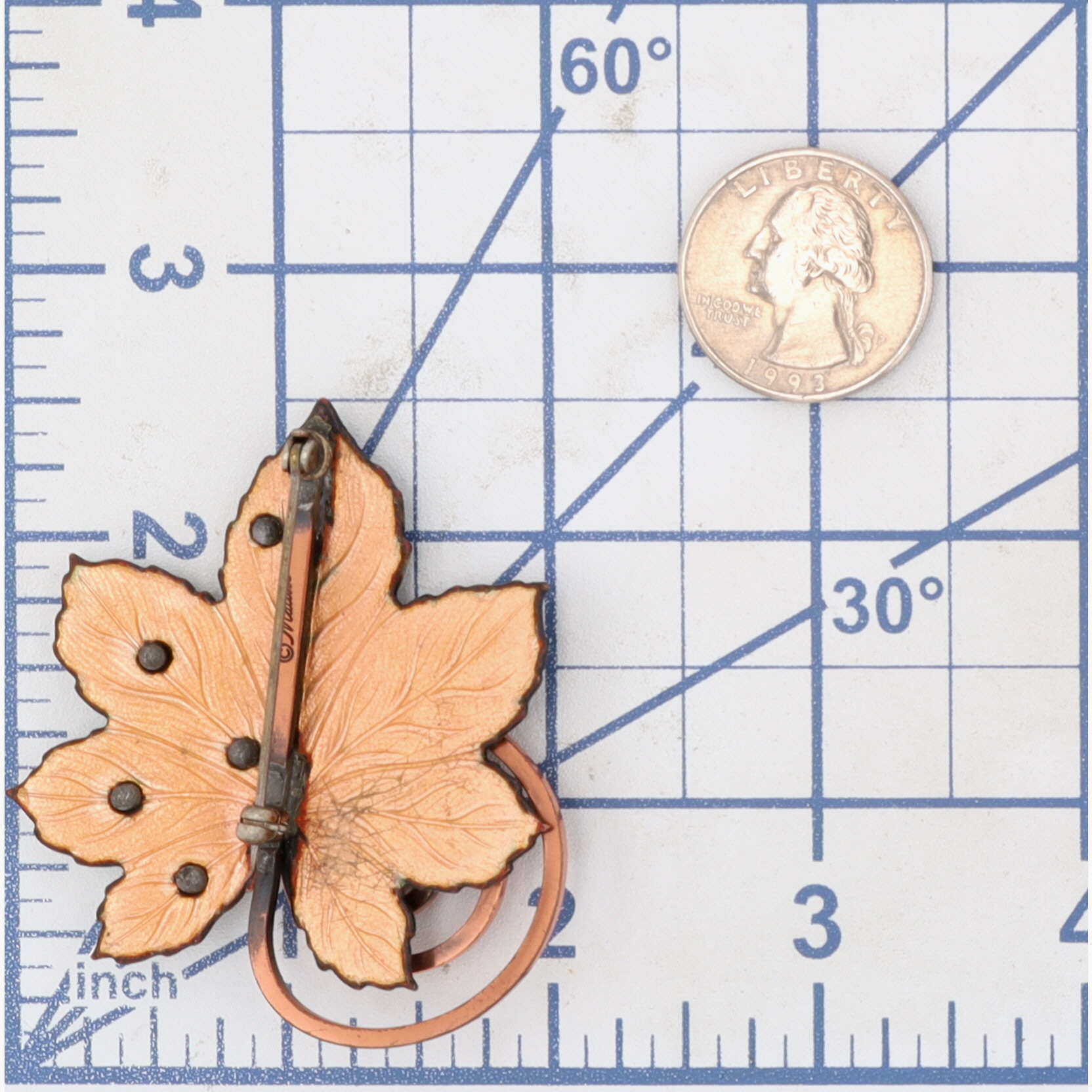 Matisse Vintage Copper Green Enamel Leaf Brooch