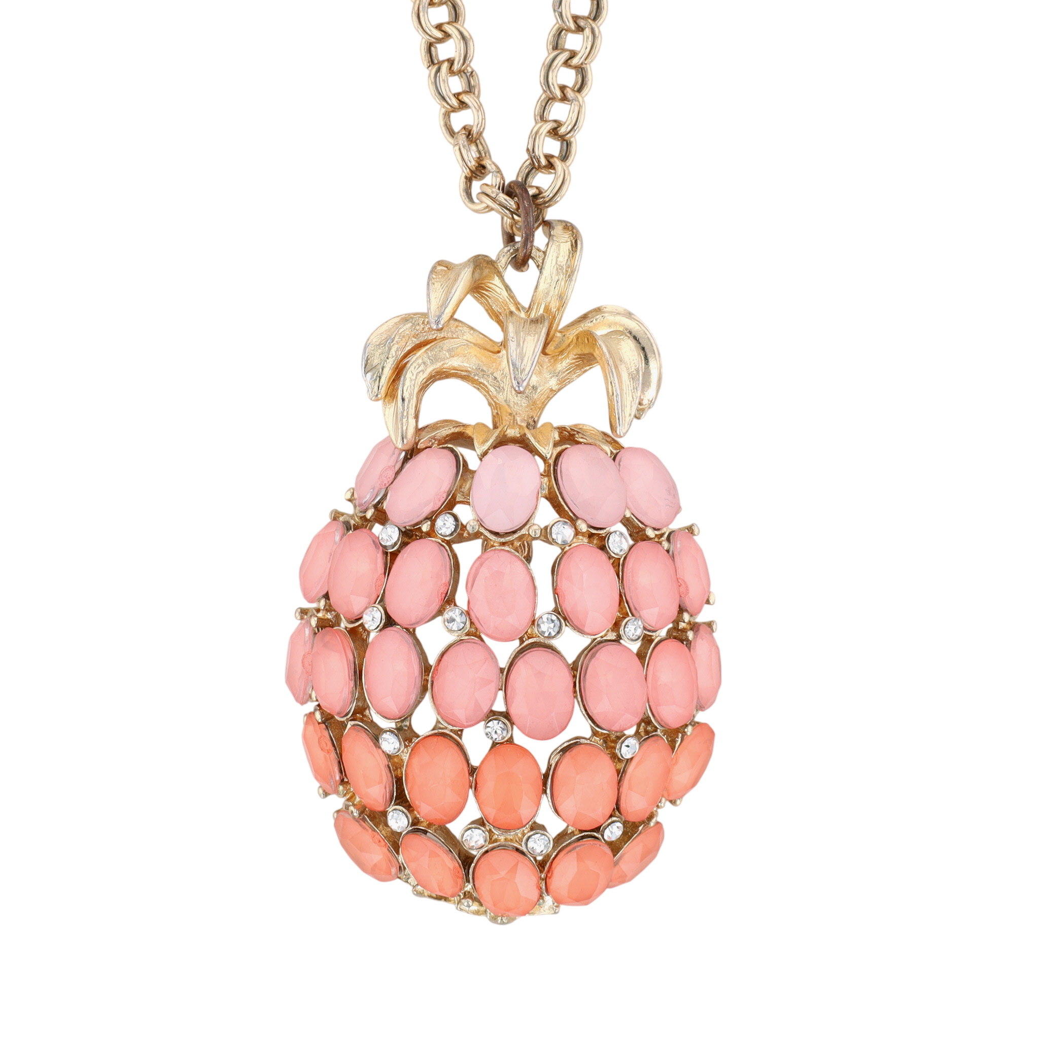 Chico's Gold Tone Rhinestone Glass Bead Pineapple Pendant Necklace