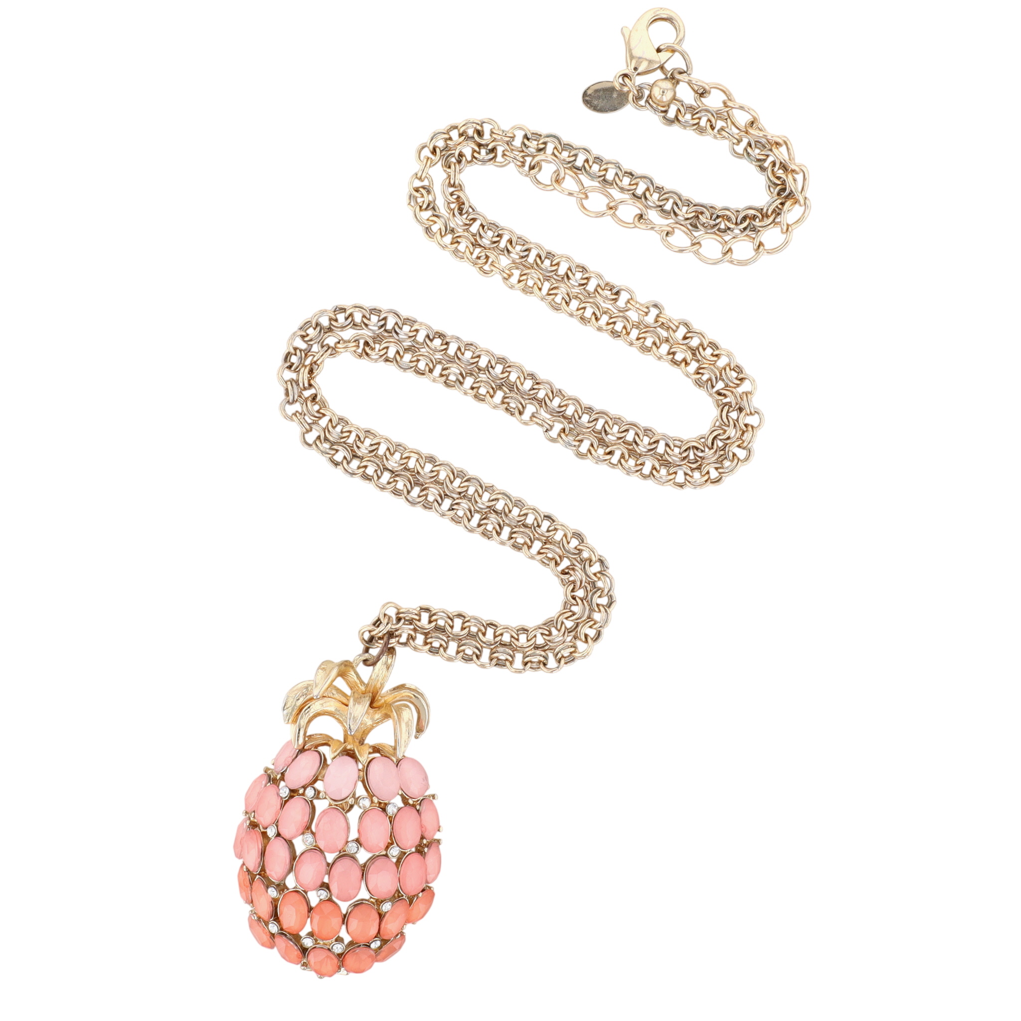 Chico's Gold Tone Rhinestone Glass Bead Pineapple Pendant Necklace