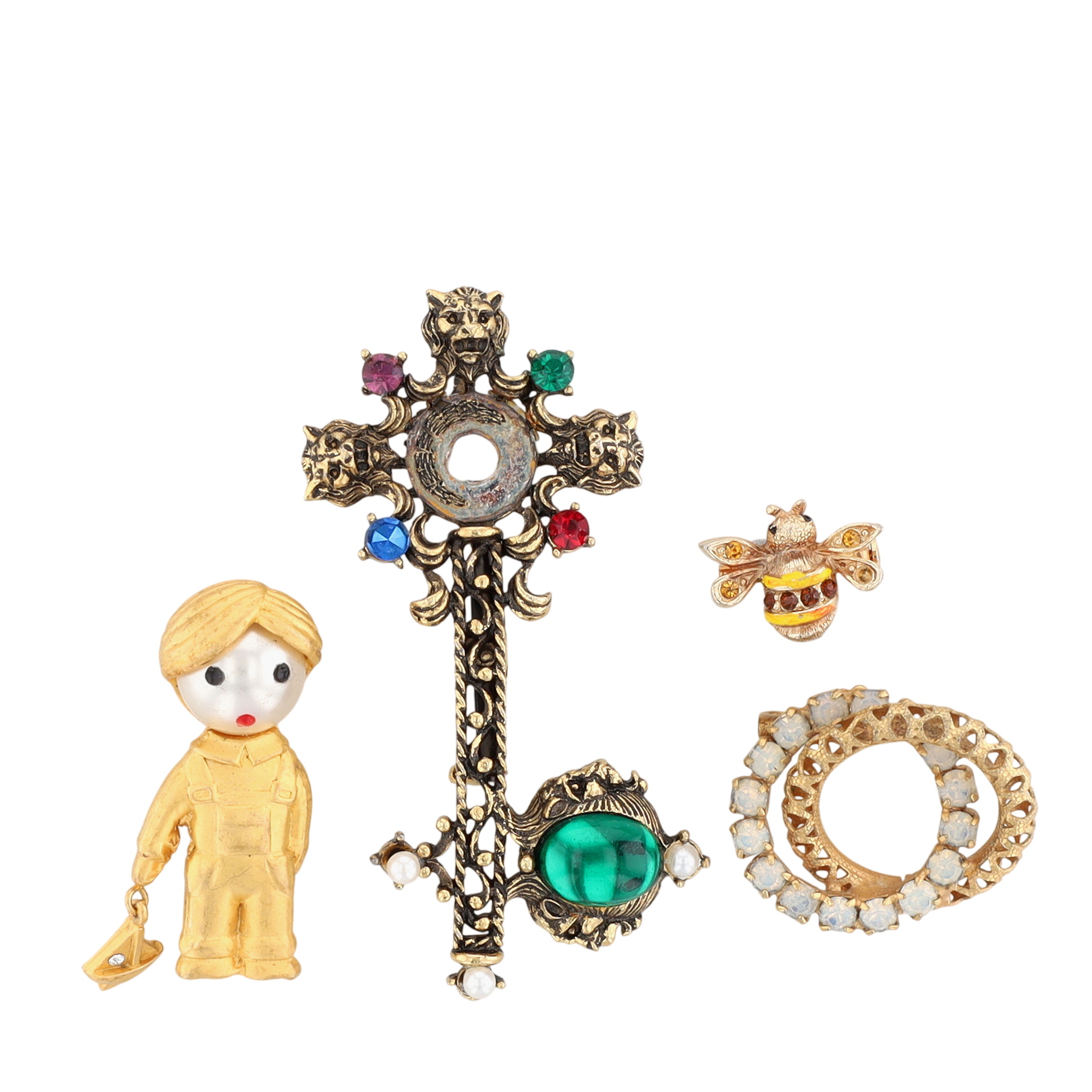 Gold Tone Rhinestone Enamel Brooch Lot