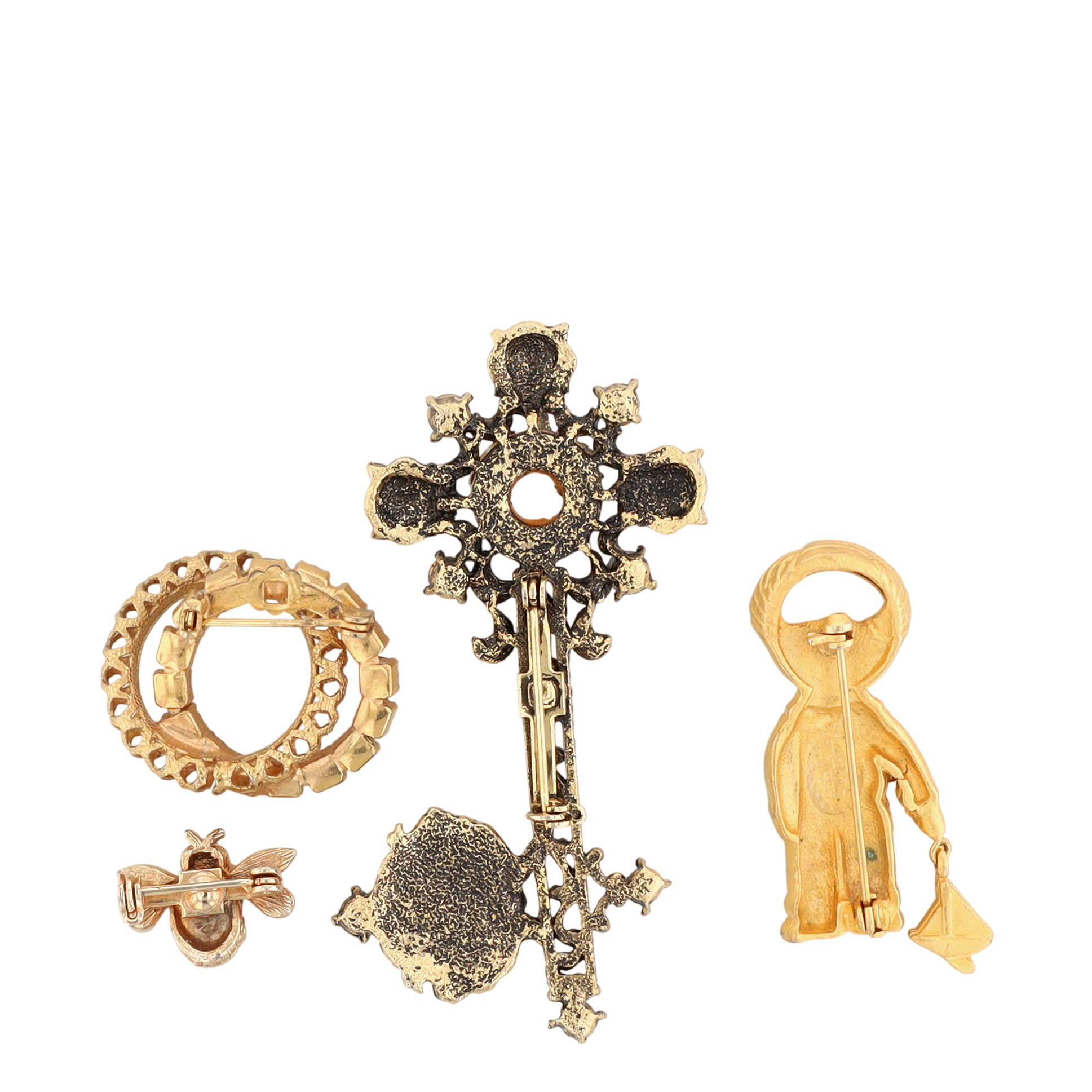 Gold Tone Rhinestone Enamel Brooch Lot