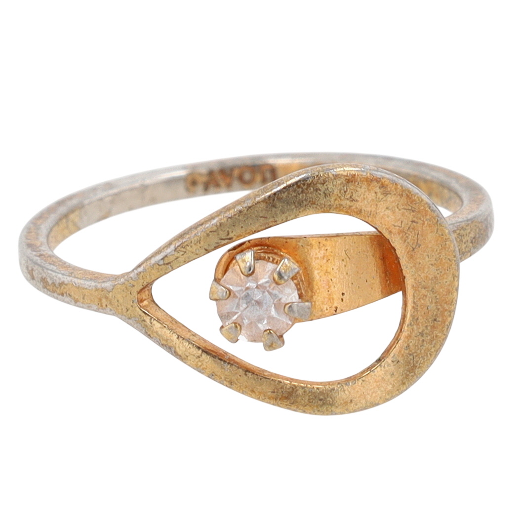 Avon Gold Tone Rhinestone Solitaire Loop Wrap Ring Size 4.5