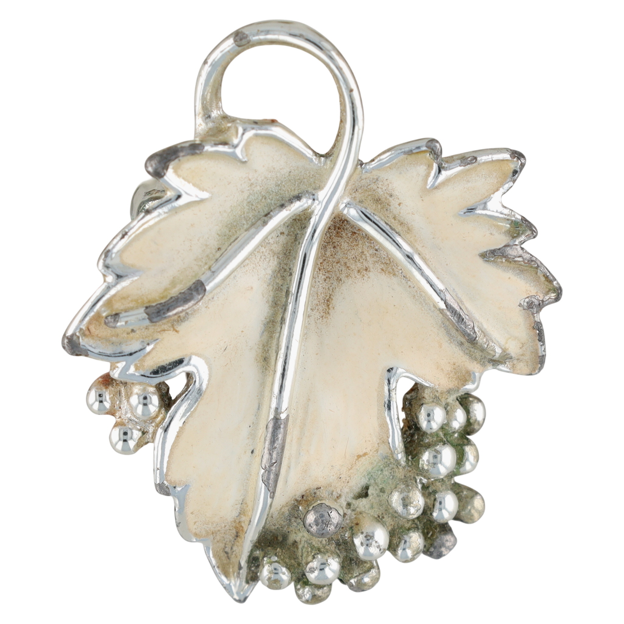 Sarah Coventry Silver Tone Enamel Grape Leaf Earring