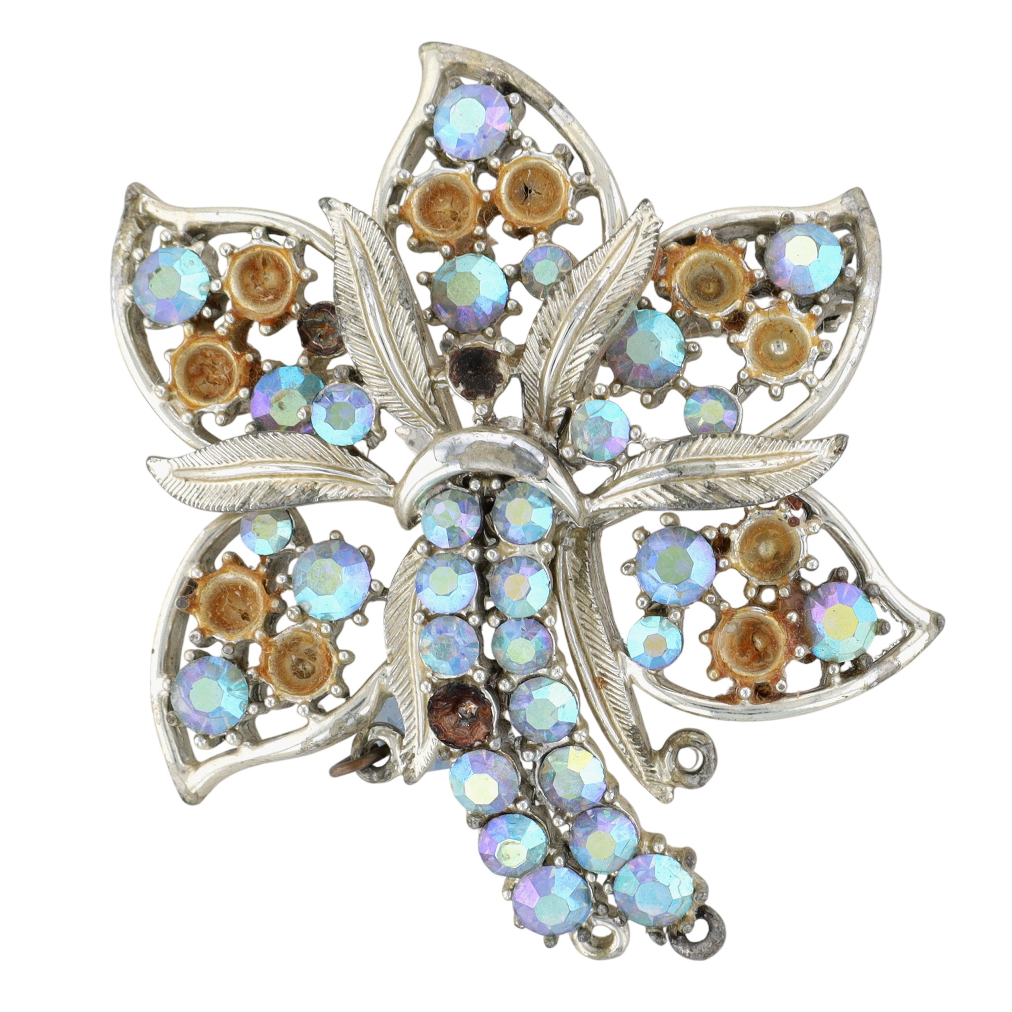 Coro Silver Tone Rhinestone Star Flower Brooch