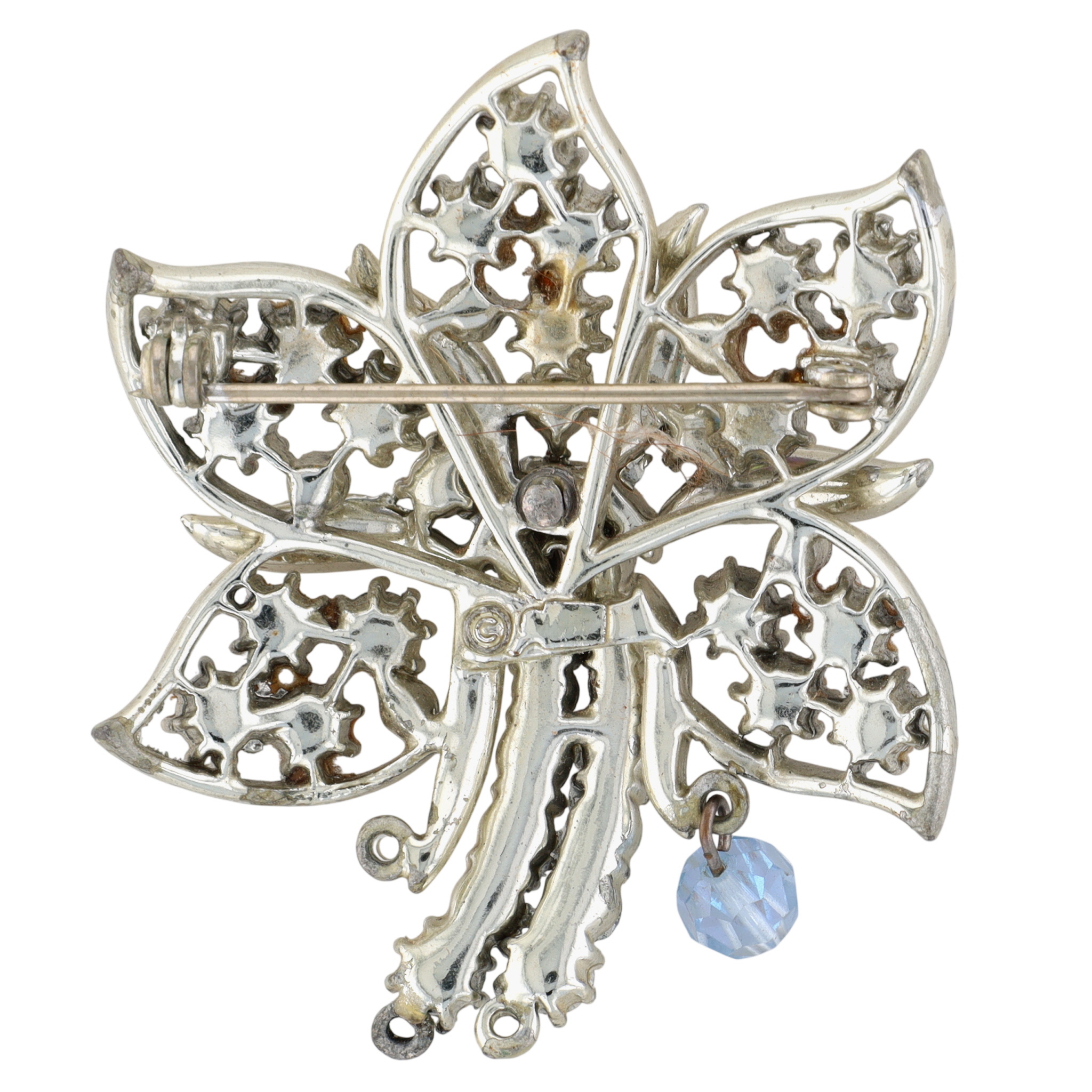 Coro Silver Tone Rhinestone Star Flower Brooch