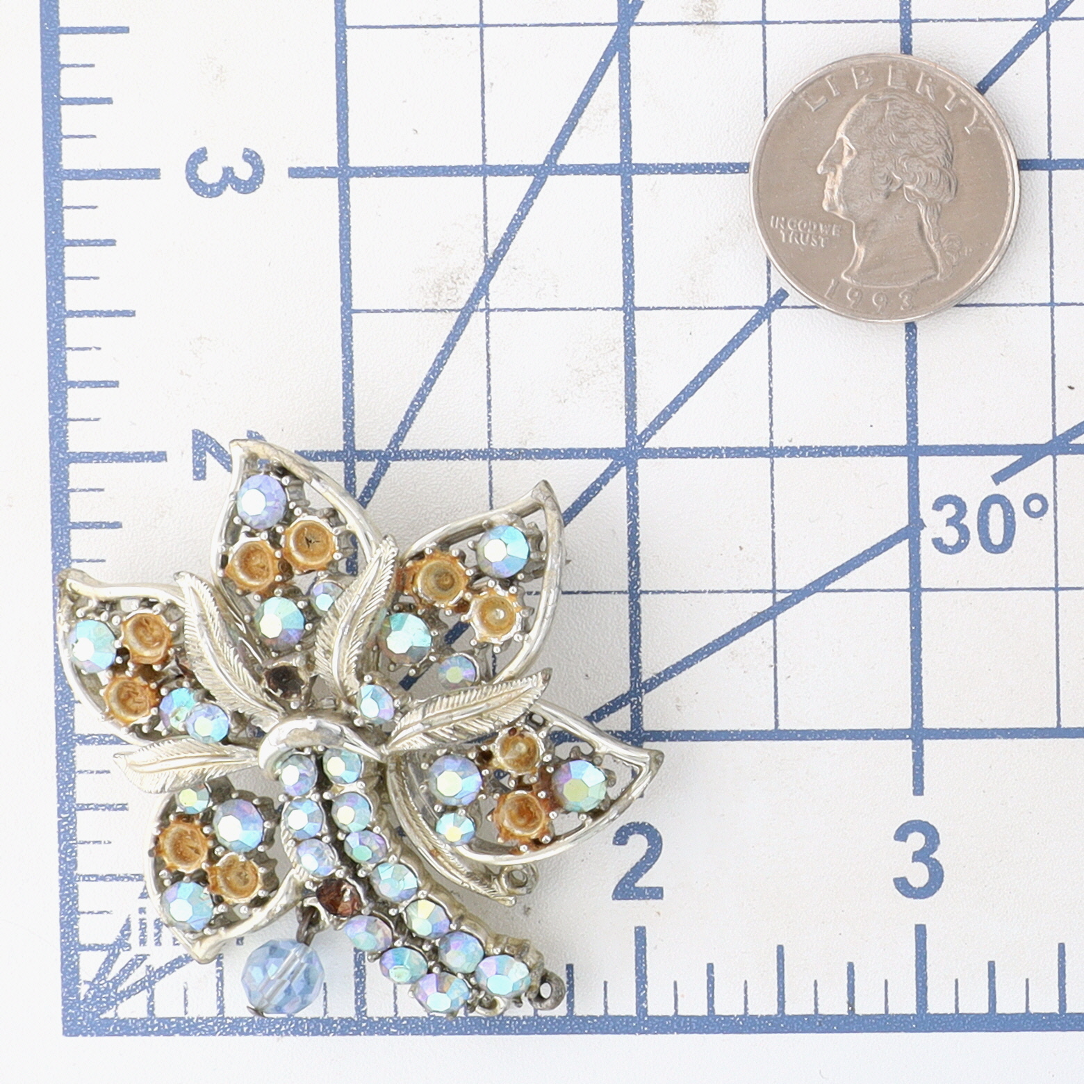 Coro Silver Tone Rhinestone Star Flower Brooch