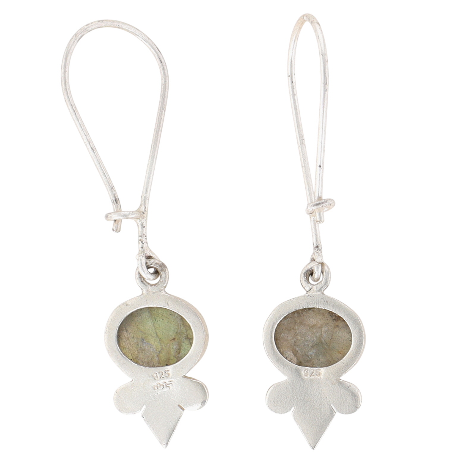 Sterling Silver Labradorite CZ Long Oval Drop Earrings