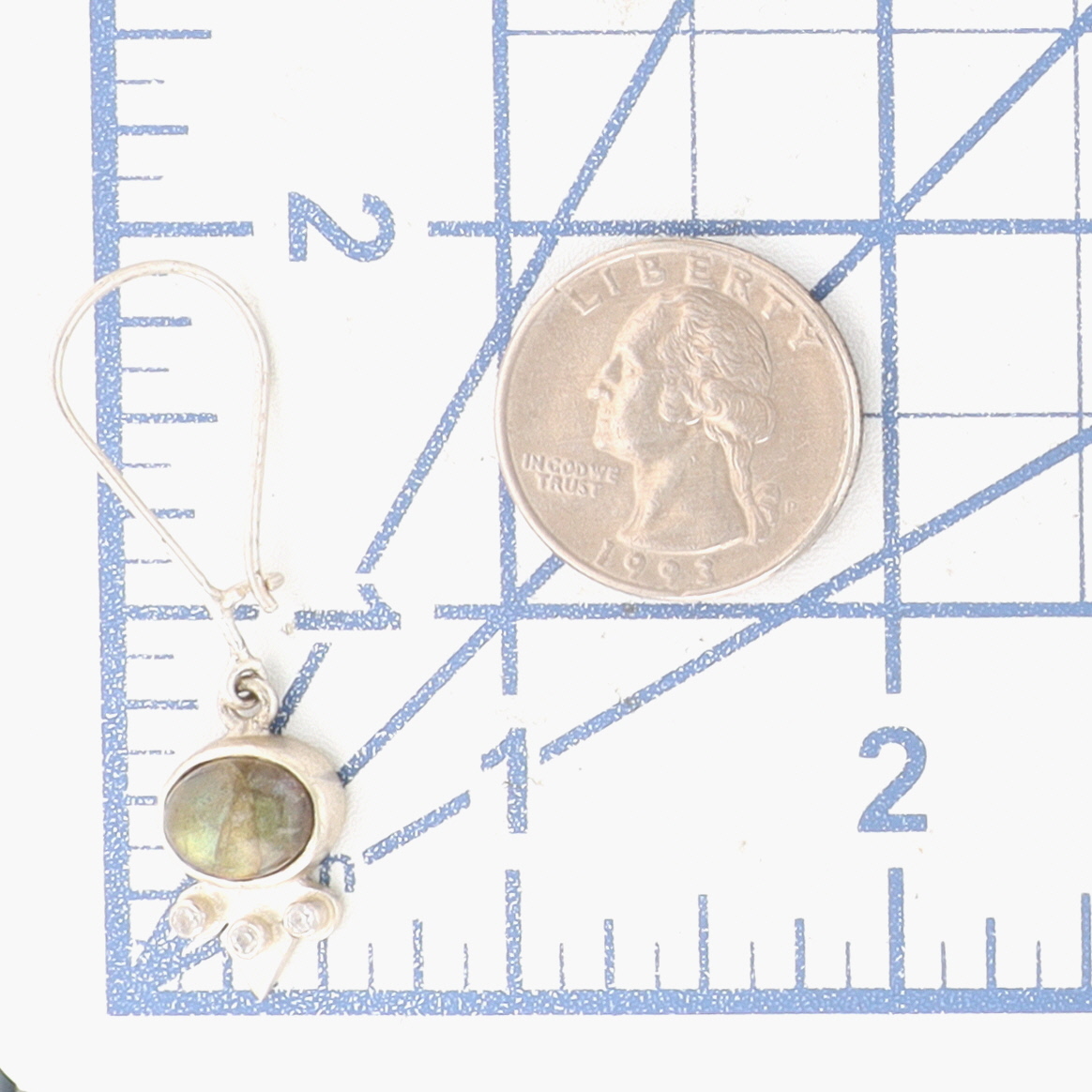 Sterling Silver Labradorite CZ Long Oval Drop Earrings