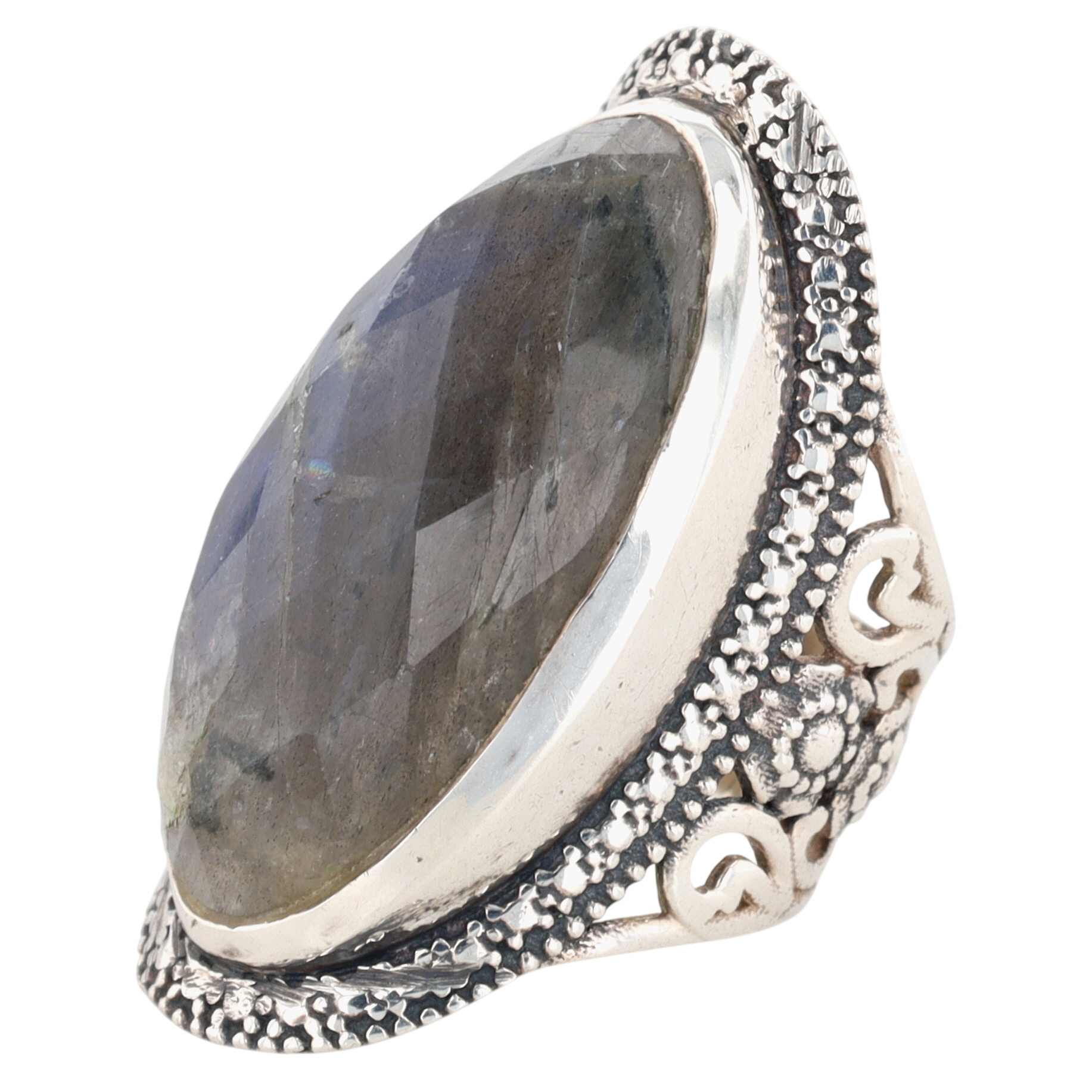Sterling Silver Faceted Labradorite Large Shield Ring Size 6
