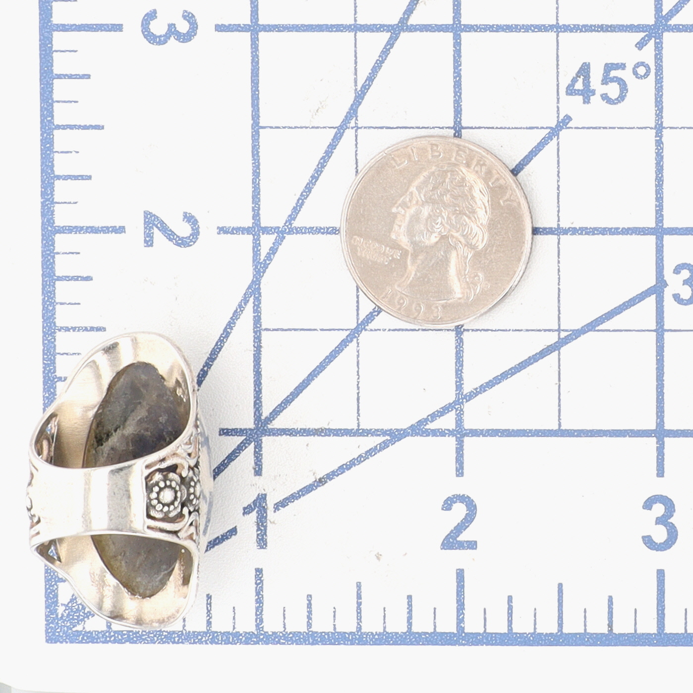 Sterling Silver Faceted Labradorite Large Shield Ring Size 6