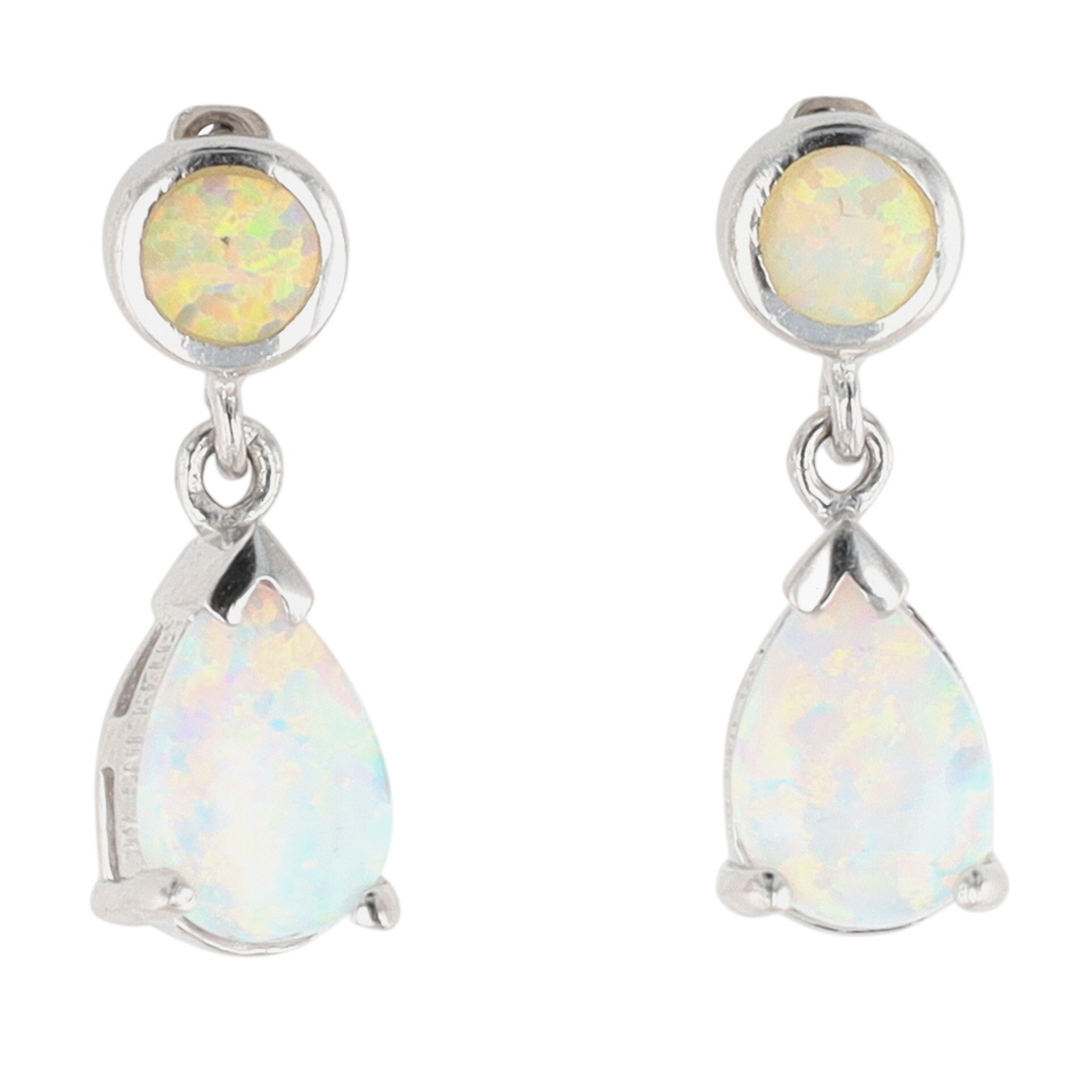 Signed Sterling Silver Opal Double Drop Stud Earrings