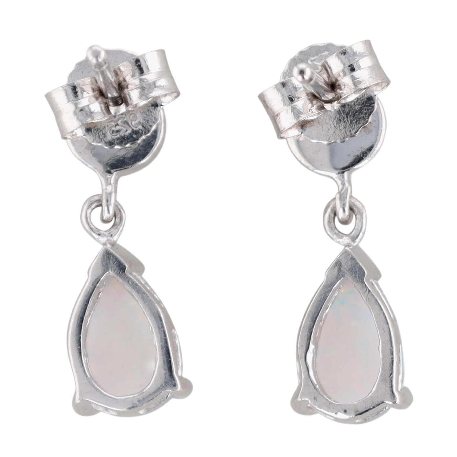 Signed Sterling Silver Opal Double Drop Stud Earrings
