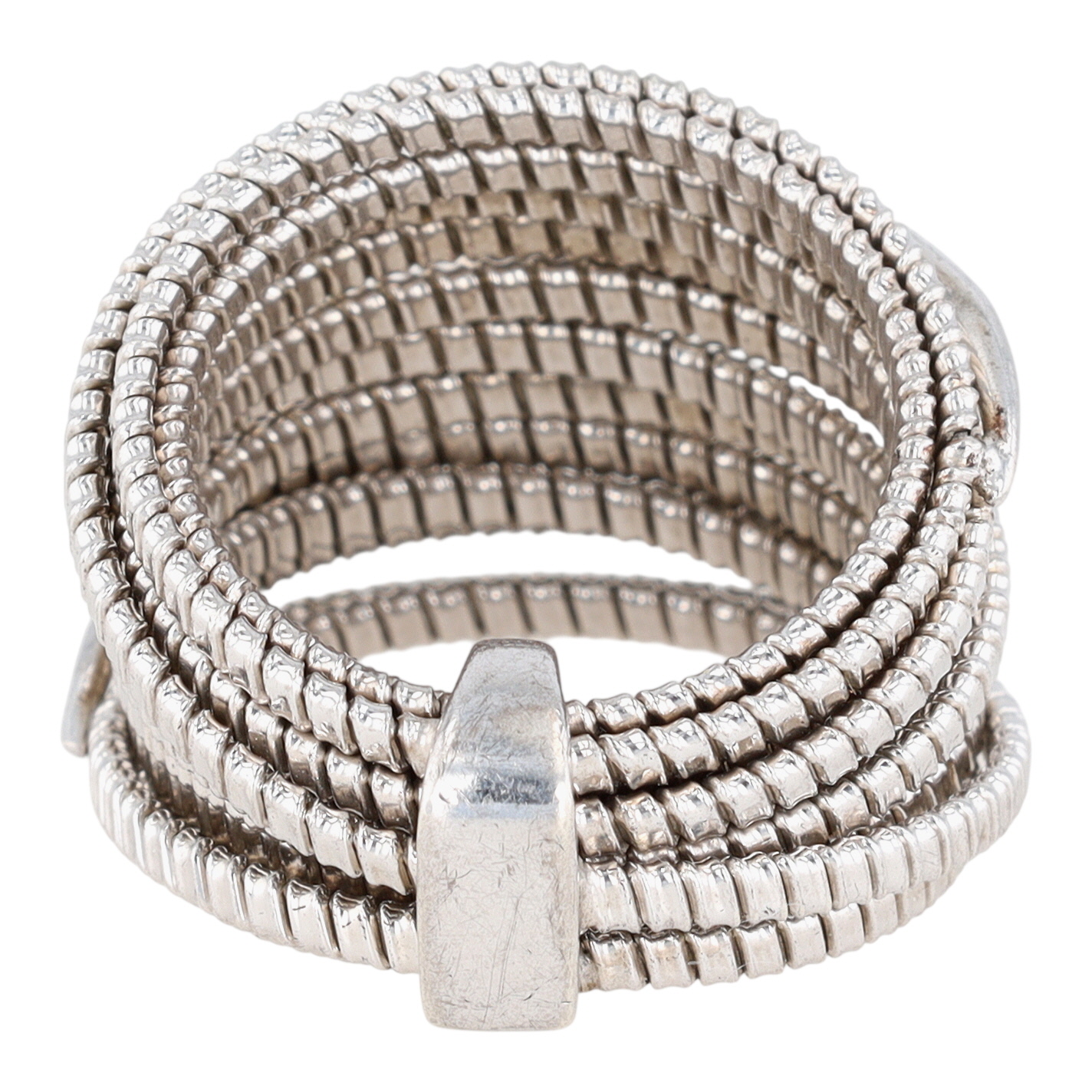 Signed Italy Sterling Silver CZ Multi Strand Spring Band Ring Size 6.5