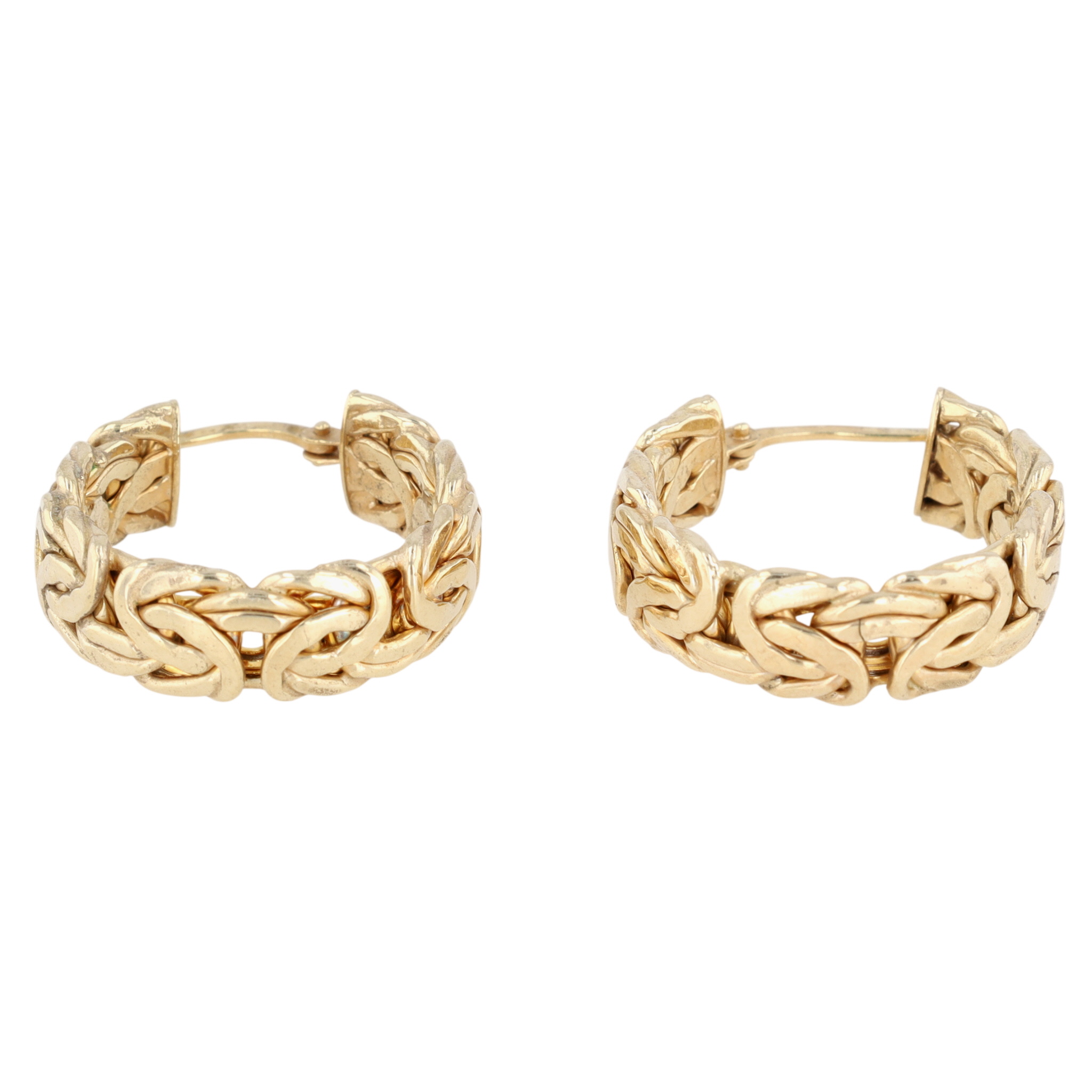 Signed Turkey Gold Over Sterling Silver Byzantine Chain Hoop Earrings