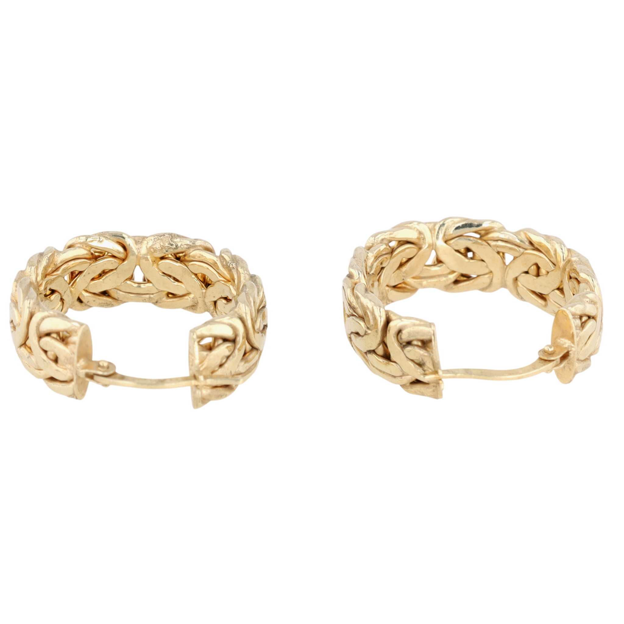 Signed Turkey Gold Over Sterling Silver Byzantine Chain Hoop Earrings
