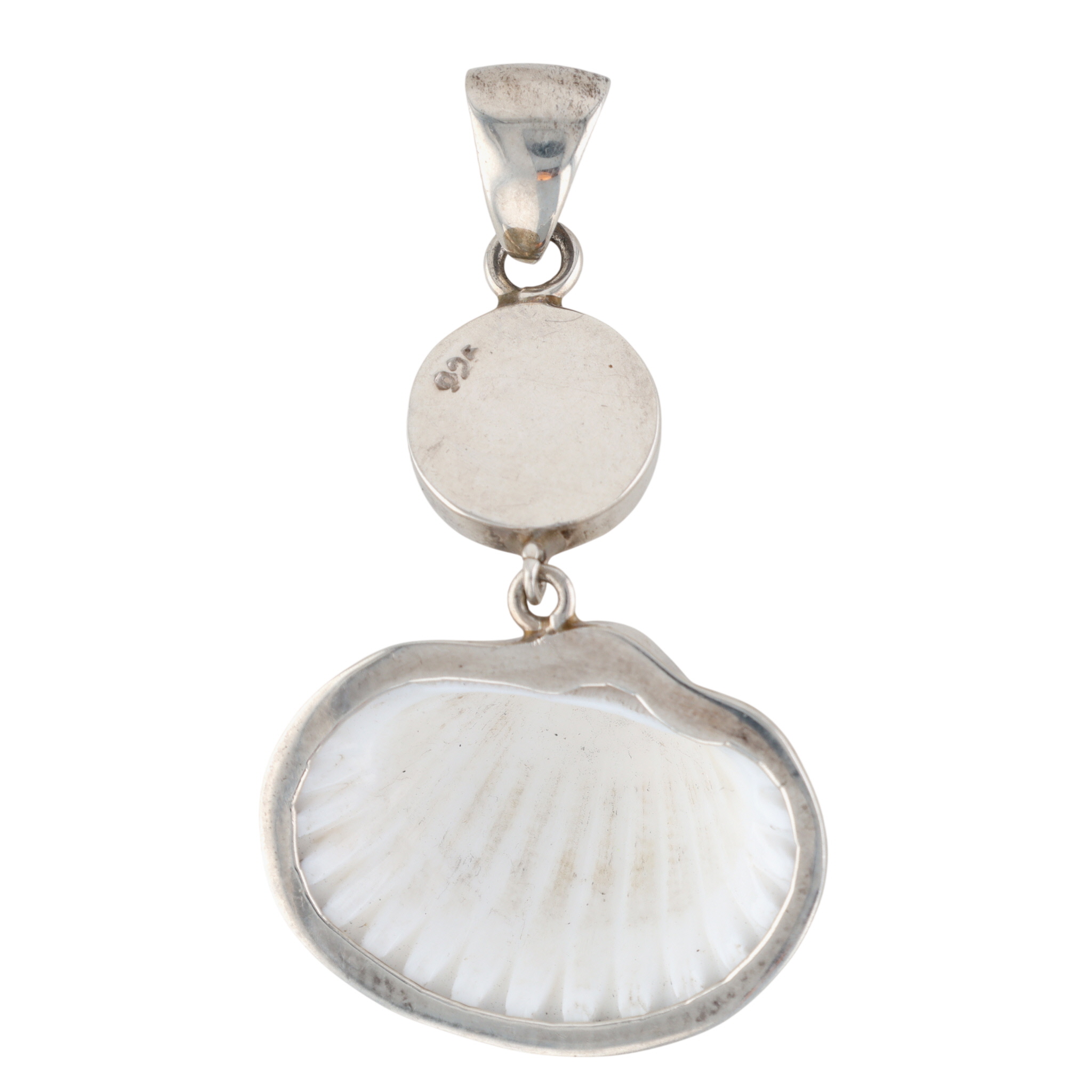 Sterling Silver Pearl Prickly Cockle Shell Double Dangle Pendant