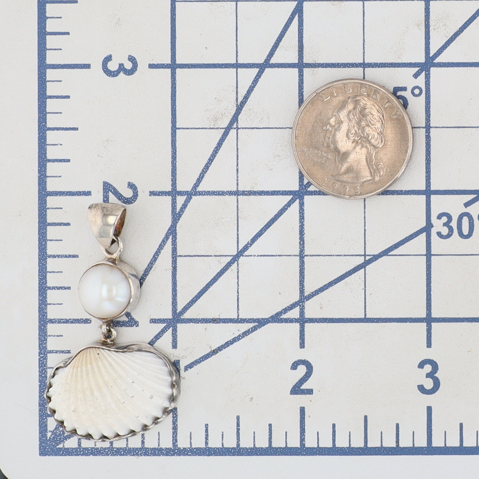 Sterling Silver Pearl Prickly Cockle Shell Double Dangle Pendant
