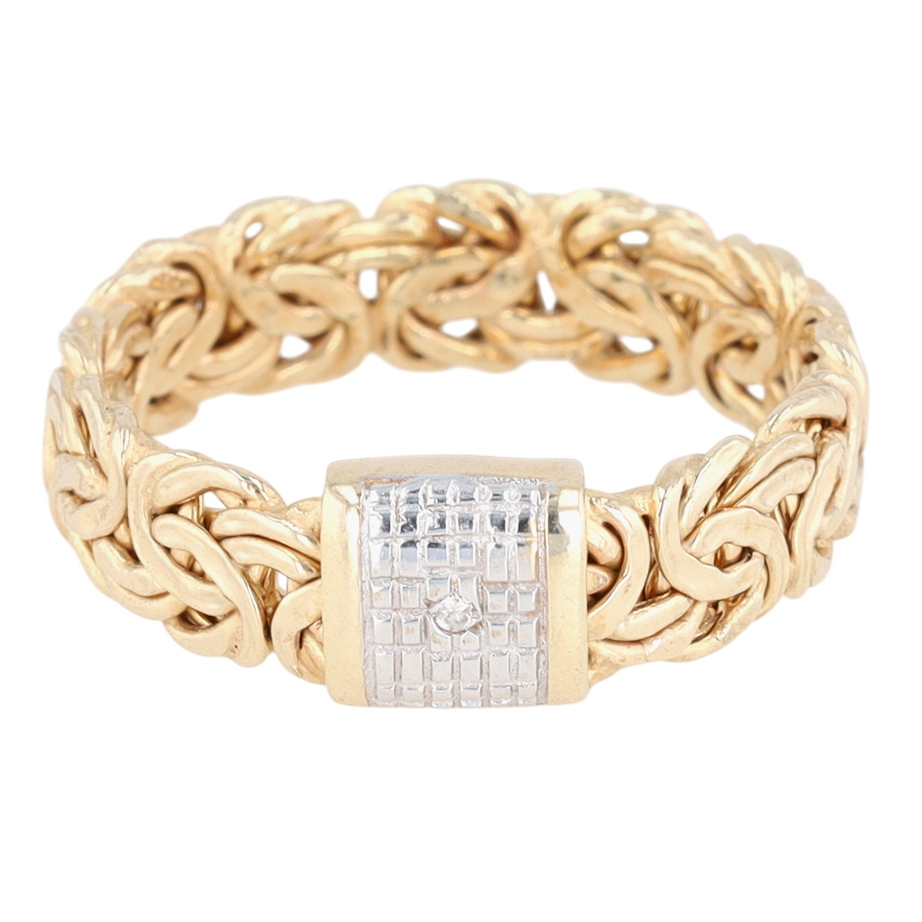 Signed Turkey Gold Over Silver Diamond Byzantine Chain Band Ring Size 10.75