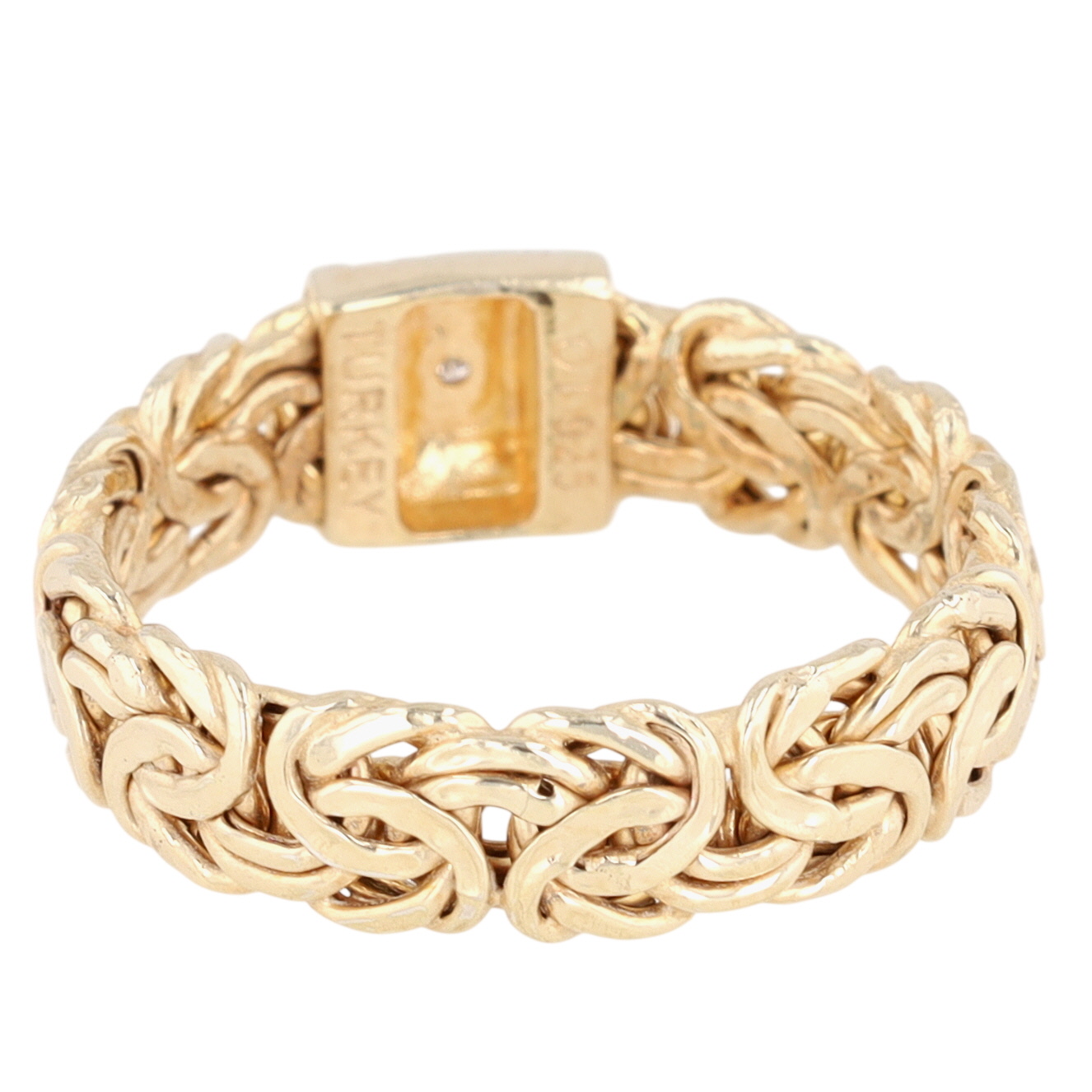 Signed Turkey Gold Over Silver Diamond Byzantine Chain Band Ring Size 10.75