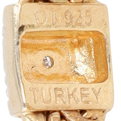 Signed Turkey Gold Over Silver Diamond Byzantine Chain Band Ring Size 10.75